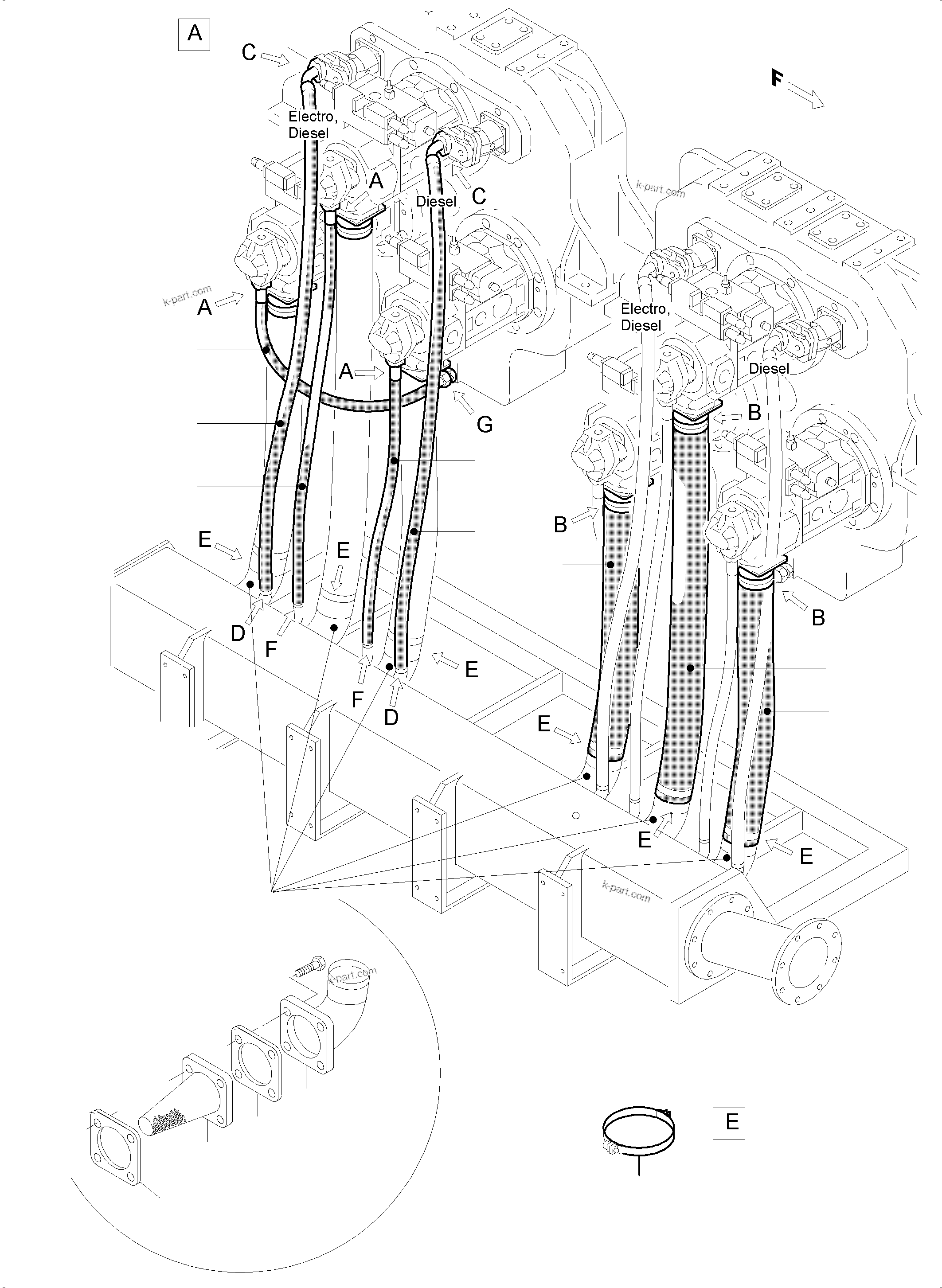 Komatsu parts book diagram for PC5500-6 S/N 15083: SUCTION LINES