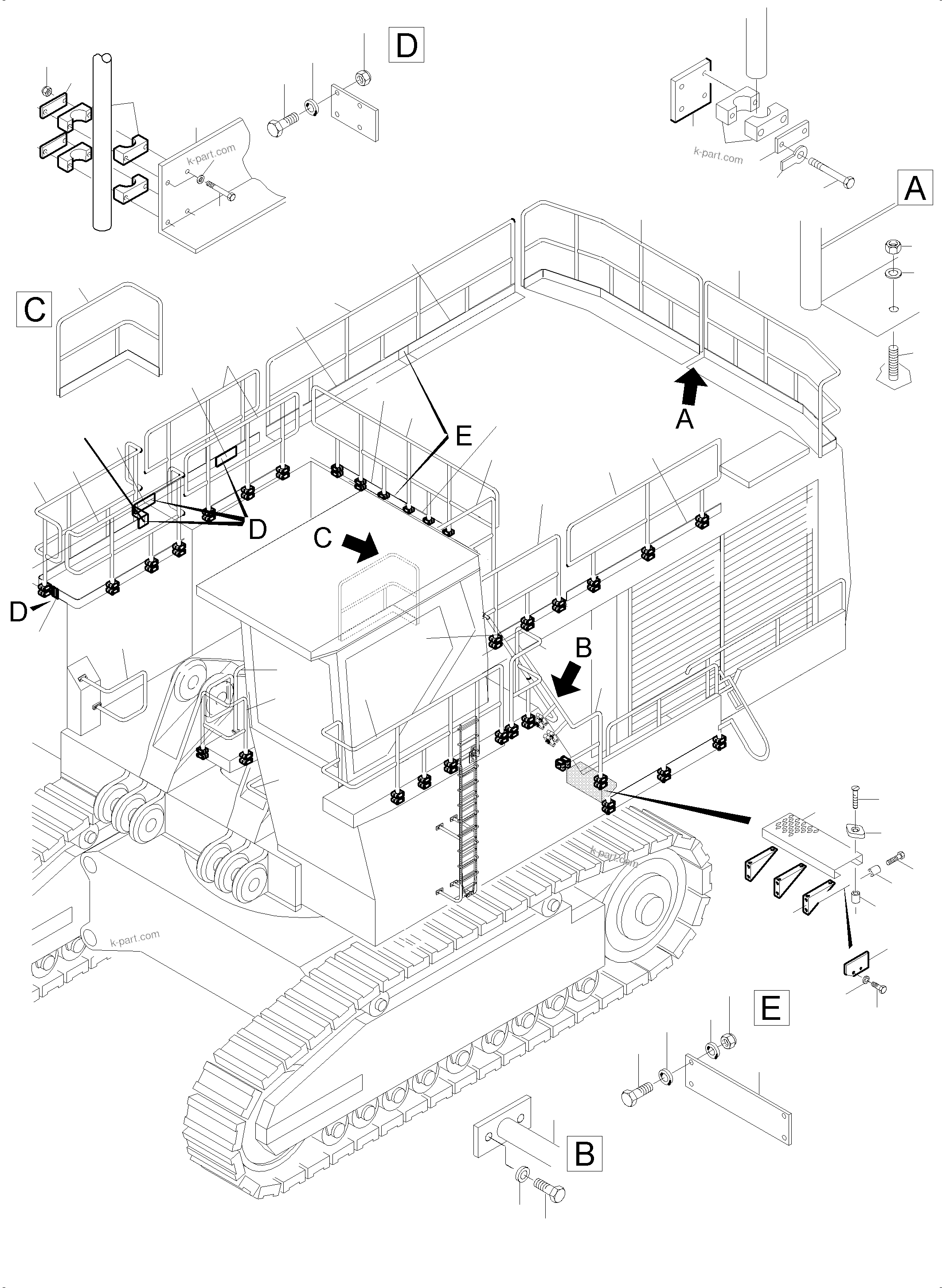 Komatsu parts book diagram for PC5500-6 S/N 15083: RAILS (WHEN TRIPLEX LUBE PUMP)