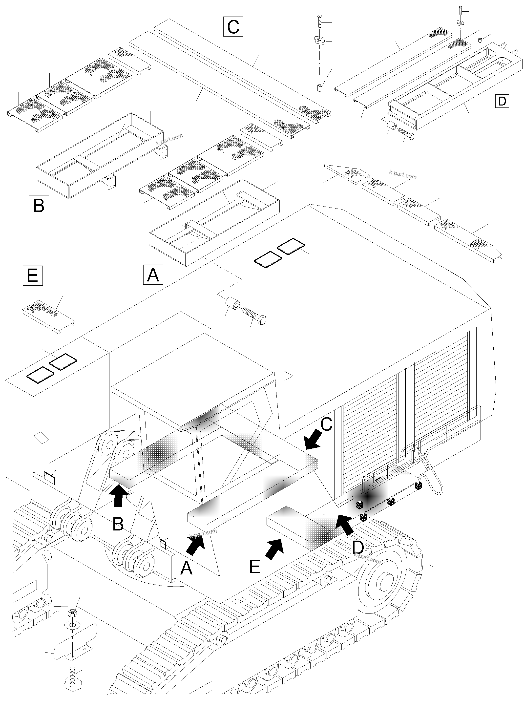Komatsu parts book diagram for PC5500-6 S/N 15083: RAILS (WHEN TRIPLEX LUBE PUMP)