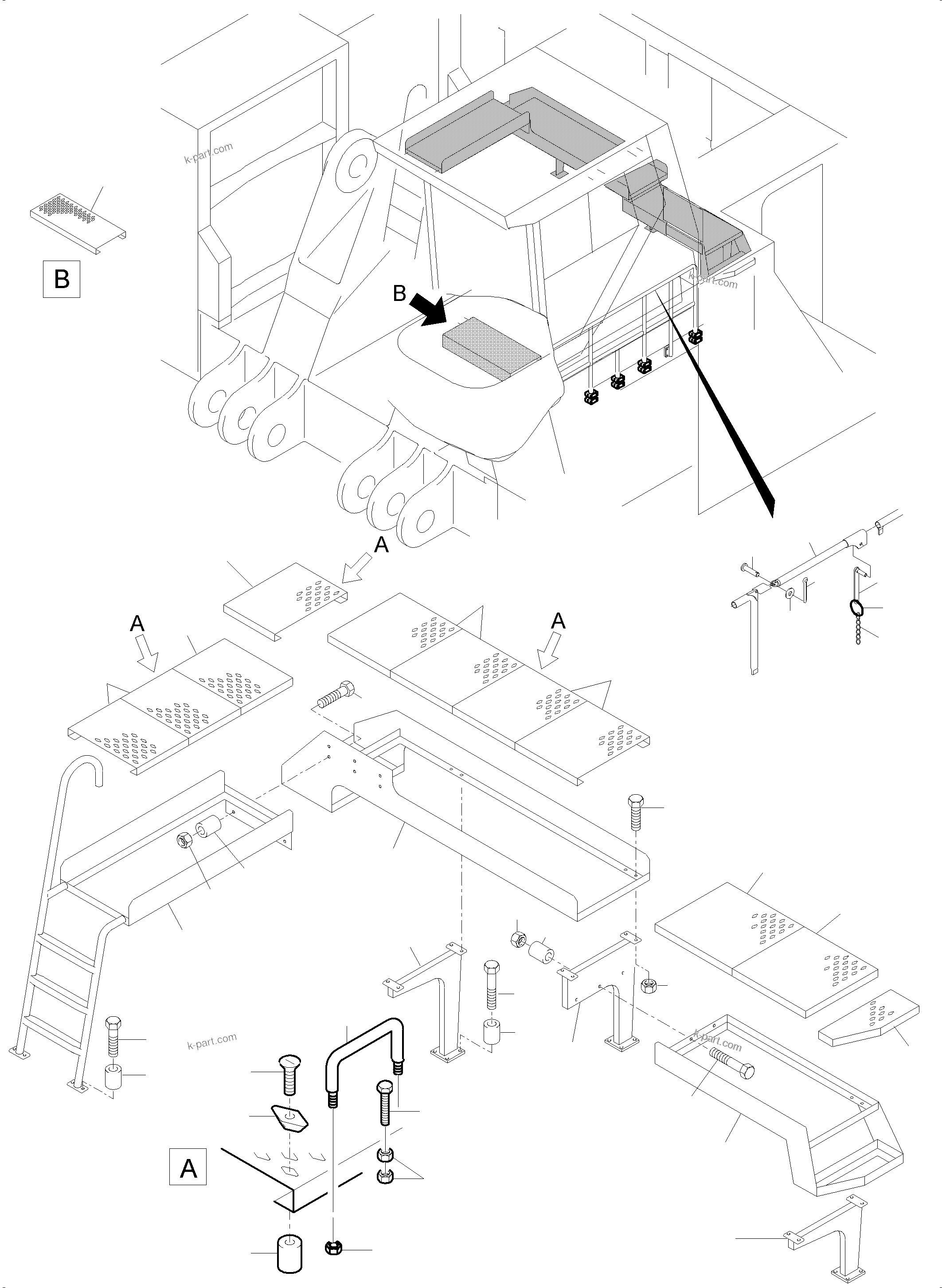 Komatsu parts book diagram for PC5500-6 S/N 15083: RAILS (WHEN TRIPLEX LUBE PUMP)