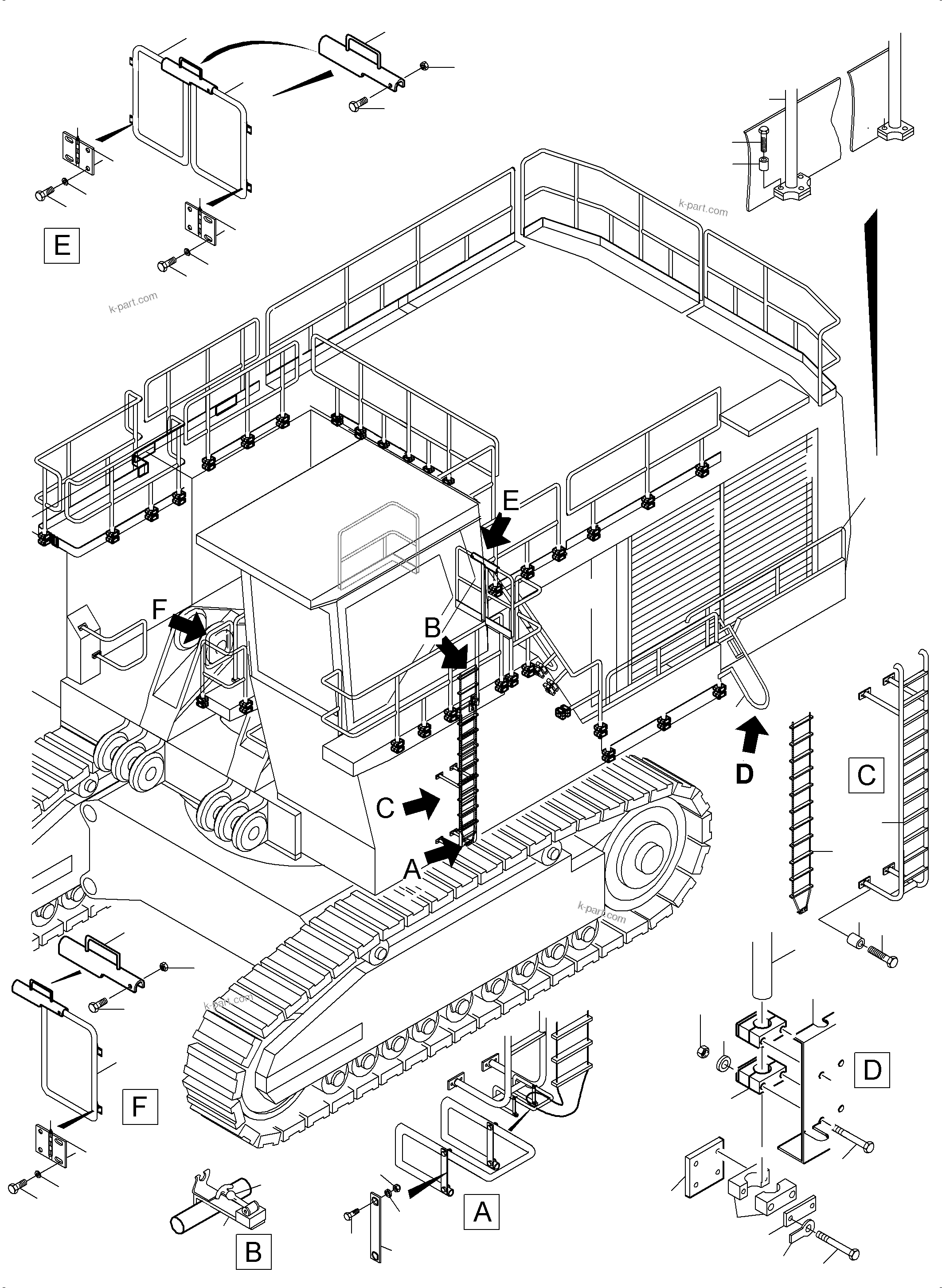 Komatsu parts book diagram for PC5500-6 S/N 15083: RAILS (WHEN TRIPLEX LUBE PUMP)