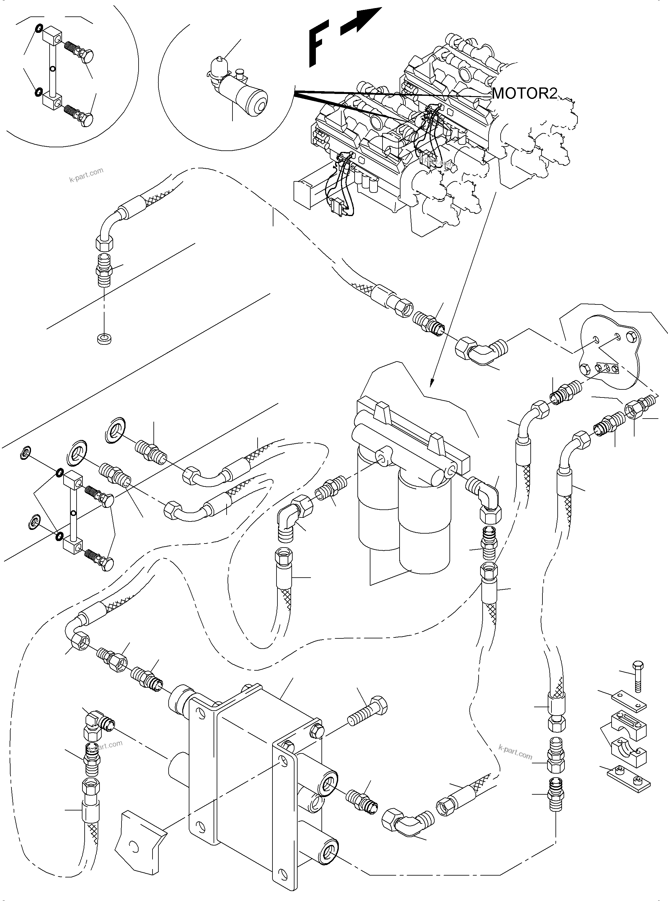 Komatsu parts book diagram for PC5500-6 S/N 15083: LINES FOR FEED PUMP - ENGINE OIL