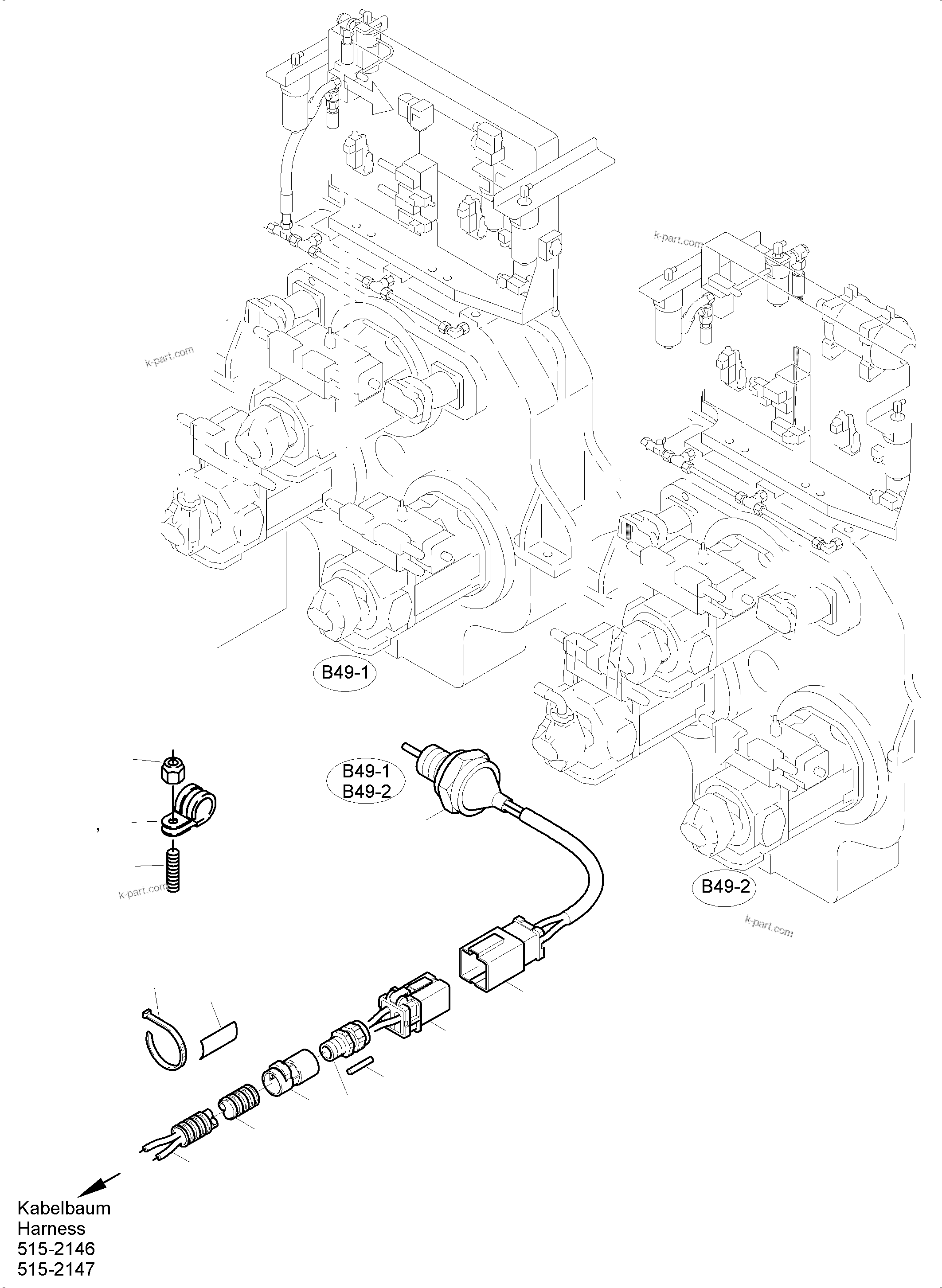 Komatsu parts book diagram for PC5500-6 S/N 15083: CABLES - PUMP DISTRIBUTOR GEAR