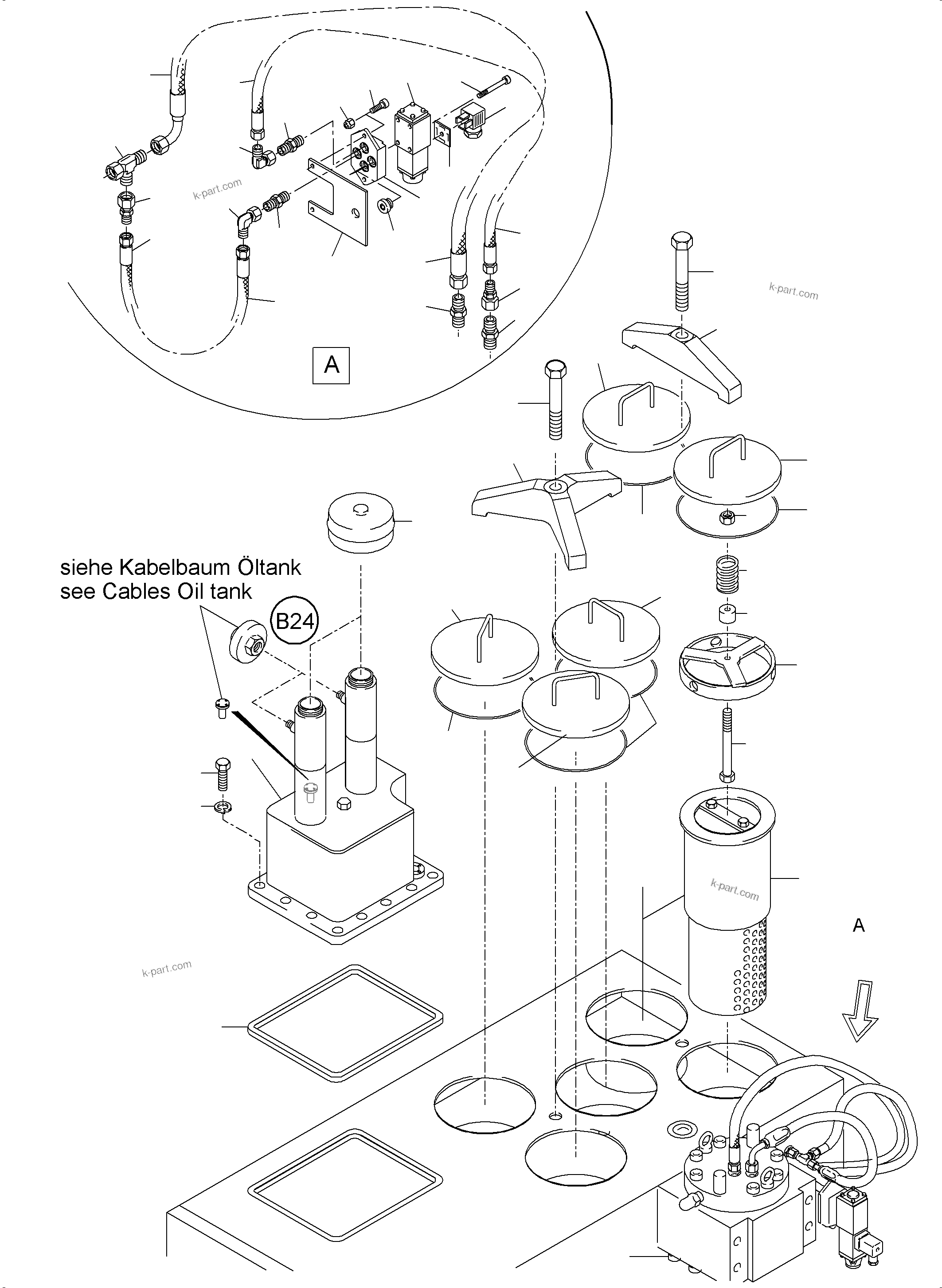 Komatsu parts book diagram for PC5500-6 S/N 15083: MAIN OIL TANK