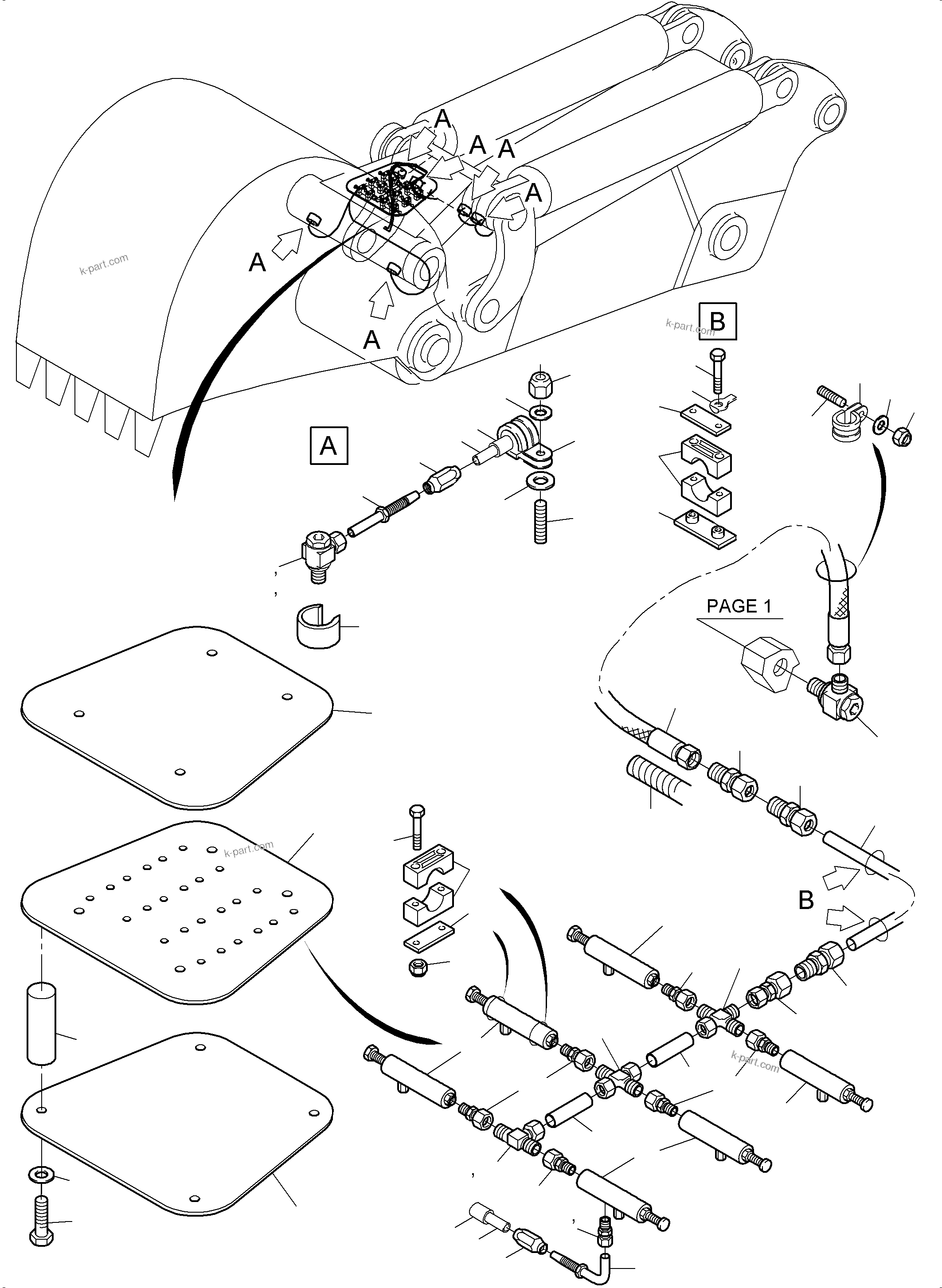 Komatsu parts book diagram for PC5500-6 S/N 15083: STICK - LUBRICATION 5.1 M