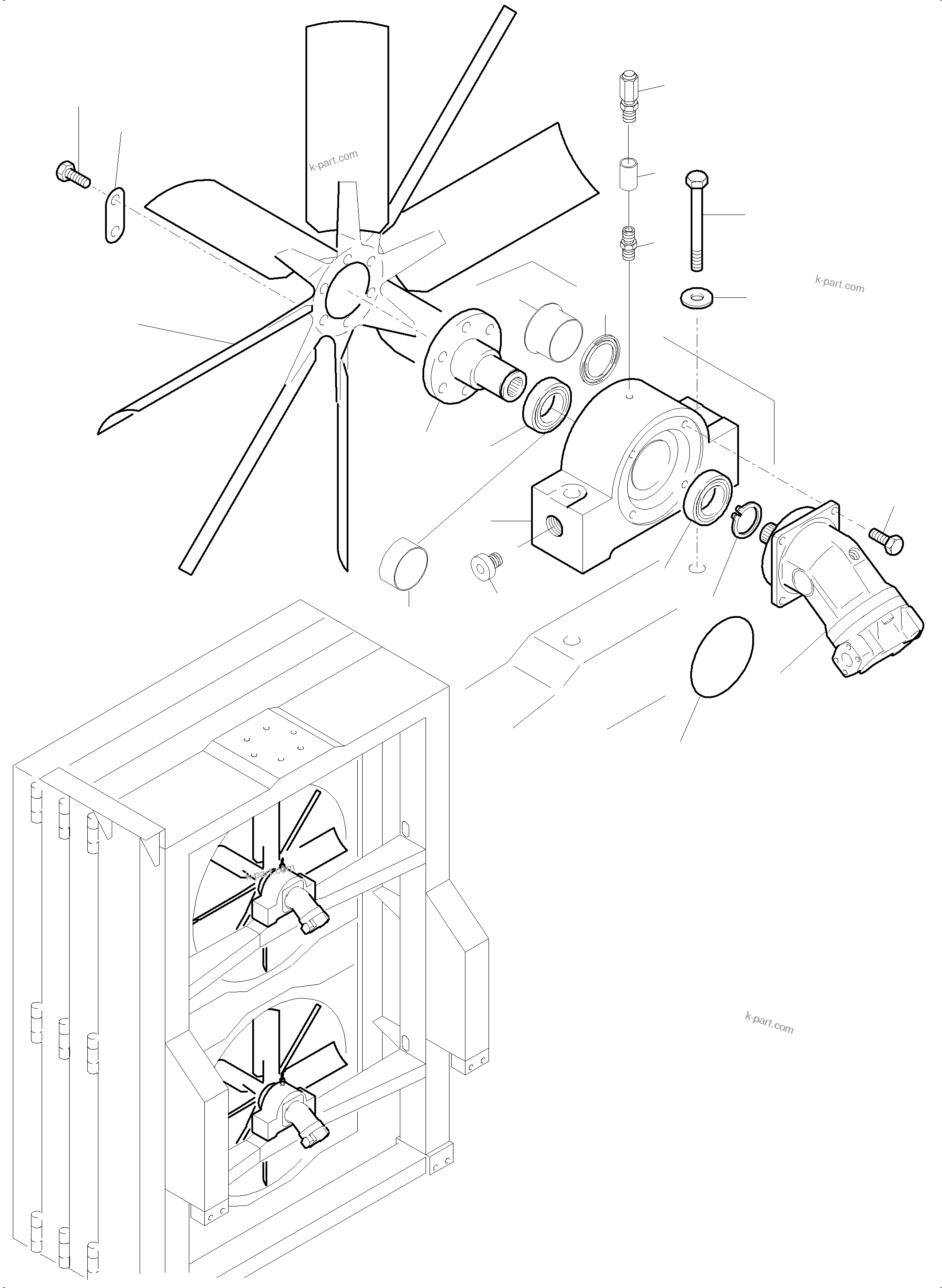 Komatsu parts book diagram for PC5500-6 S/N 15086: OIL COOLER - FAN DRIVE