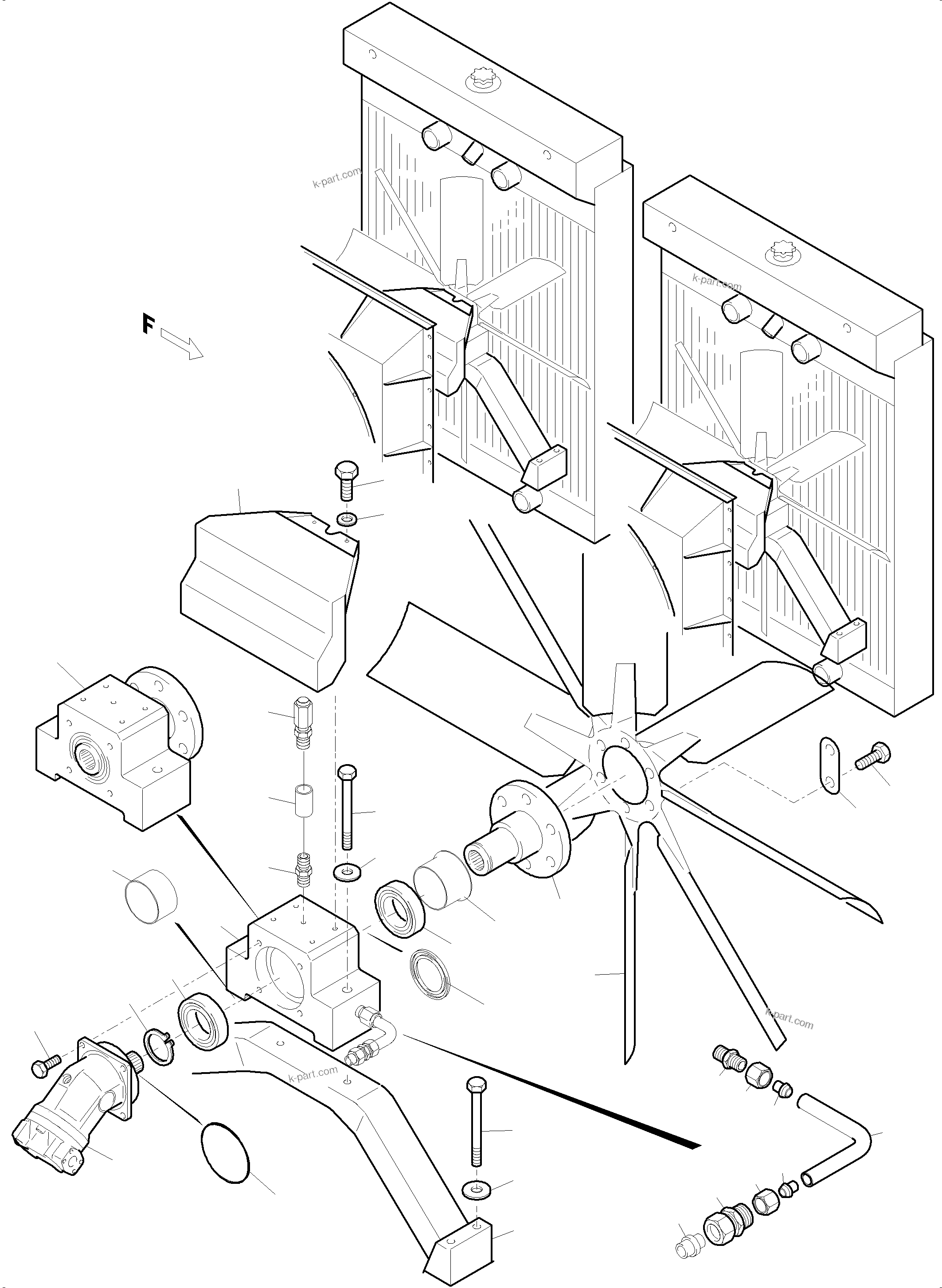 Komatsu parts book diagram for PC5500-6 S/N 15086: RADIATOR - FAN DRIVE (FRONT/REAR)