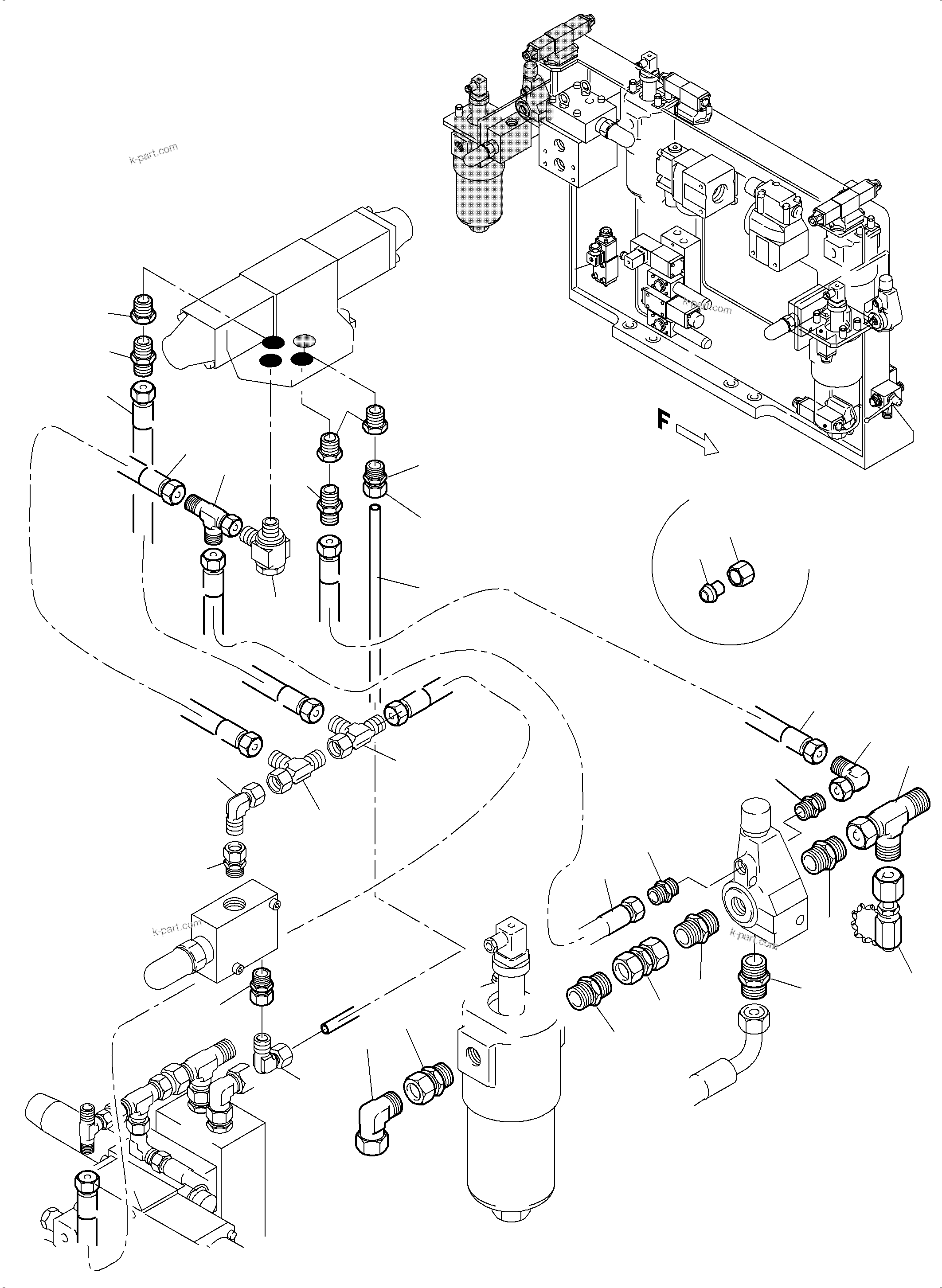 Komatsu parts book diagram for PC5500-6 S/N 15086: PIPES - CONTROL- AND FILTER PLATE, REAR