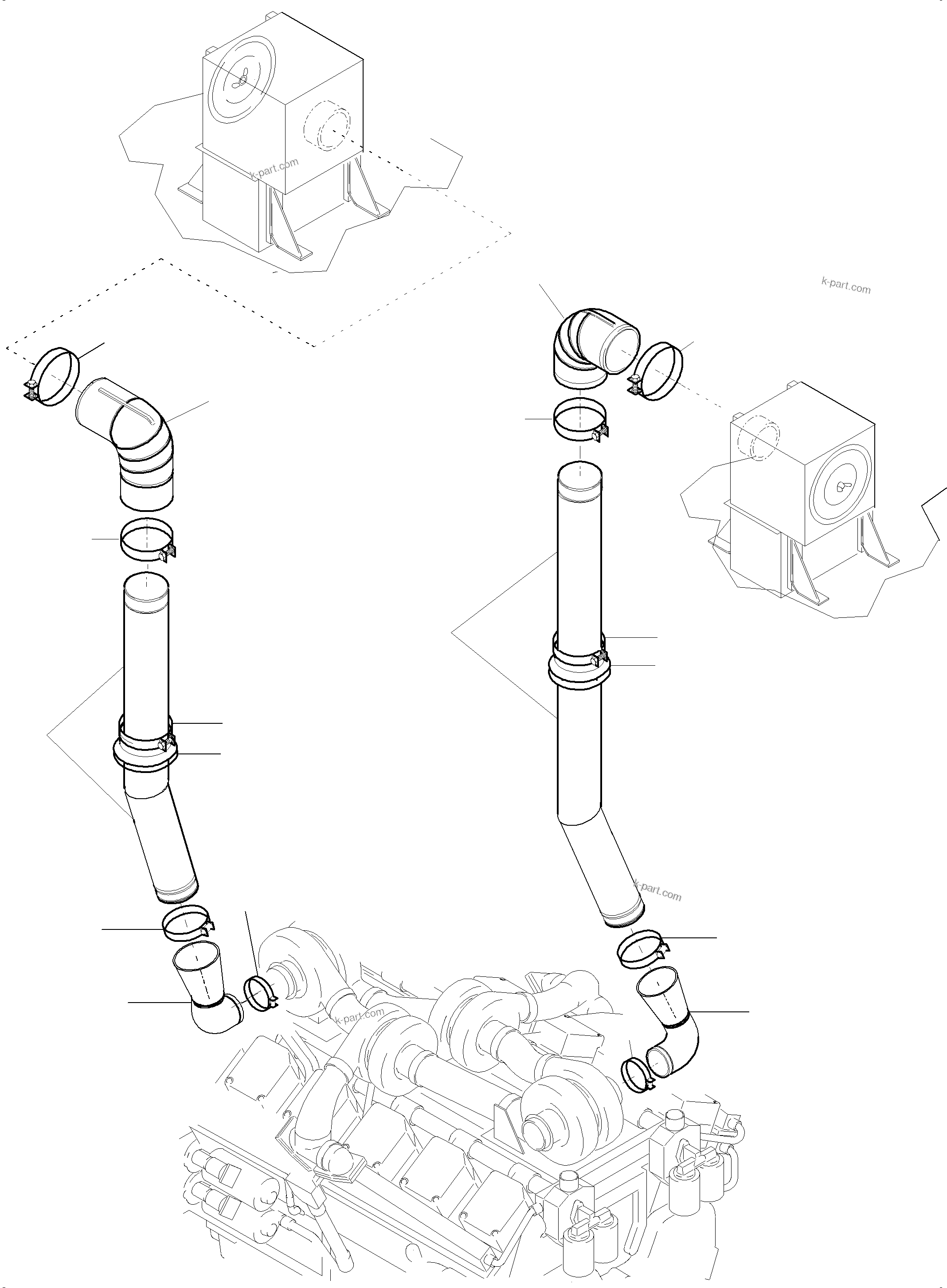 Komatsu parts book diagram for PC5500-6 S/N 15086: ENGINE AIR INTAKE LINES