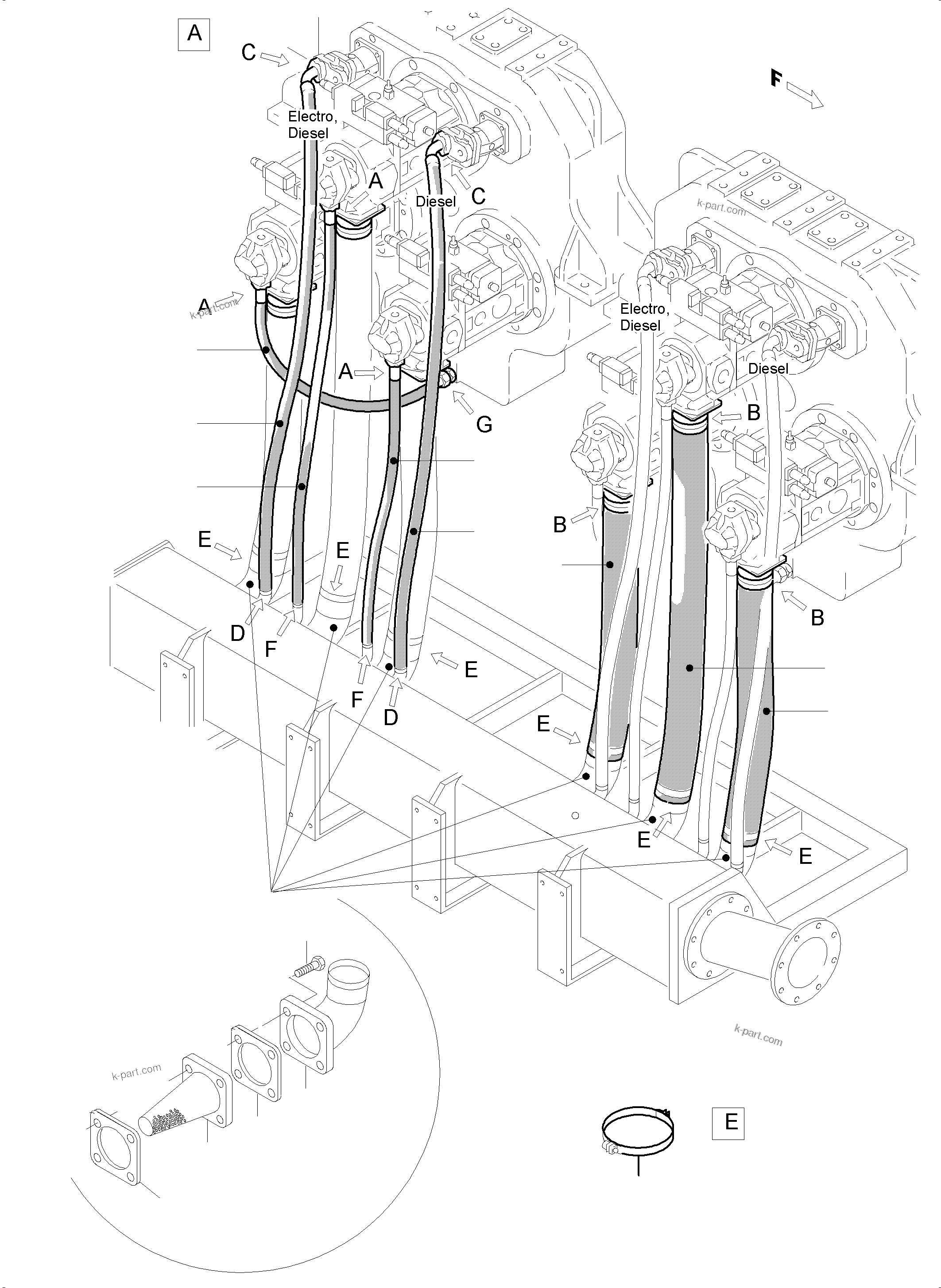 Komatsu parts book diagram for PC5500-6 S/N 15086: SUCTION LINES