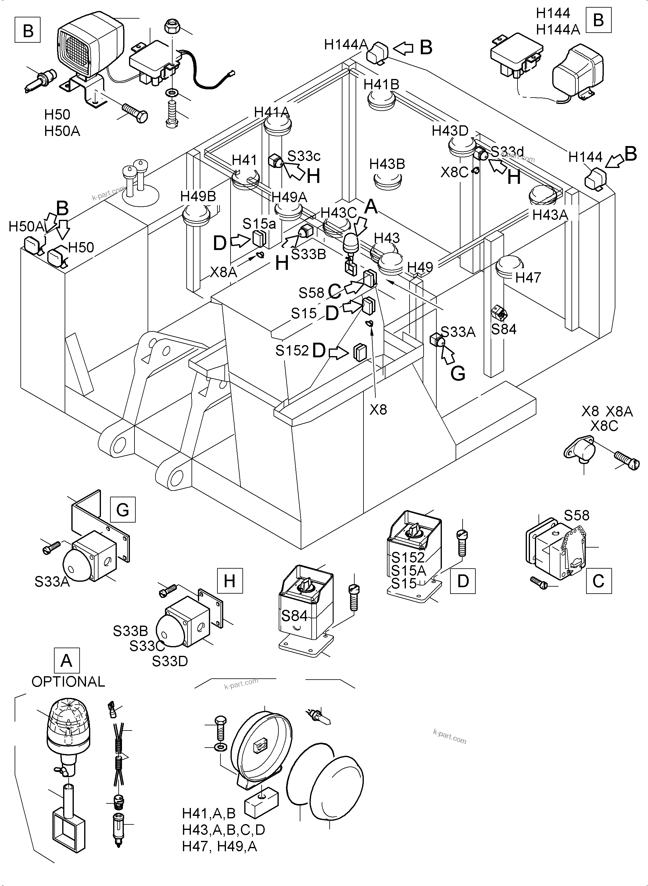 Komatsu parts book diagram for PC5500-6 S/N 15086: LIGHTING EQUIPMENT