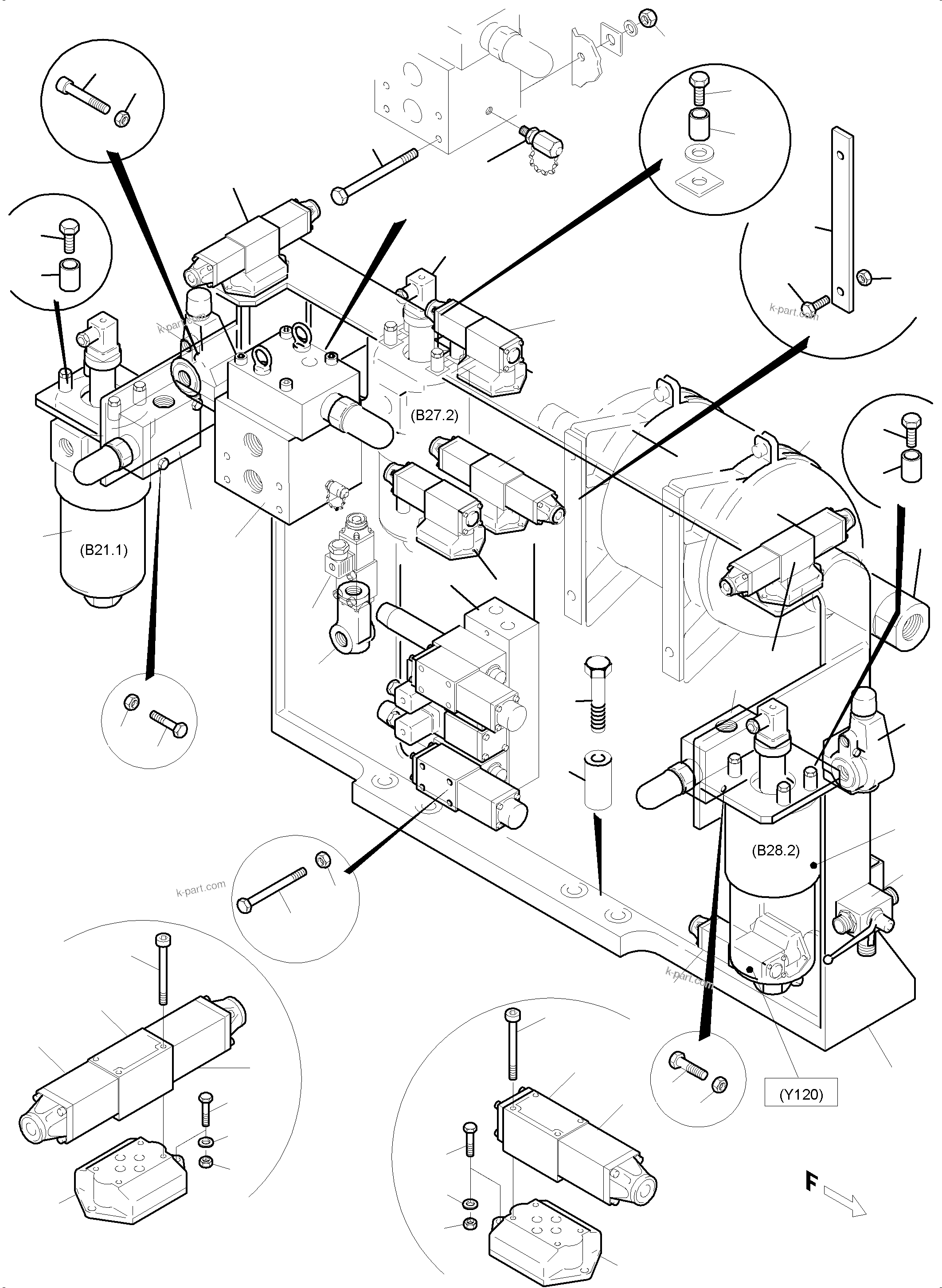 Komatsu parts book diagram for PC5500-6 S/N 15086: CONTROL- AND FILTER PLATE, FRONT (ENGINE 2)