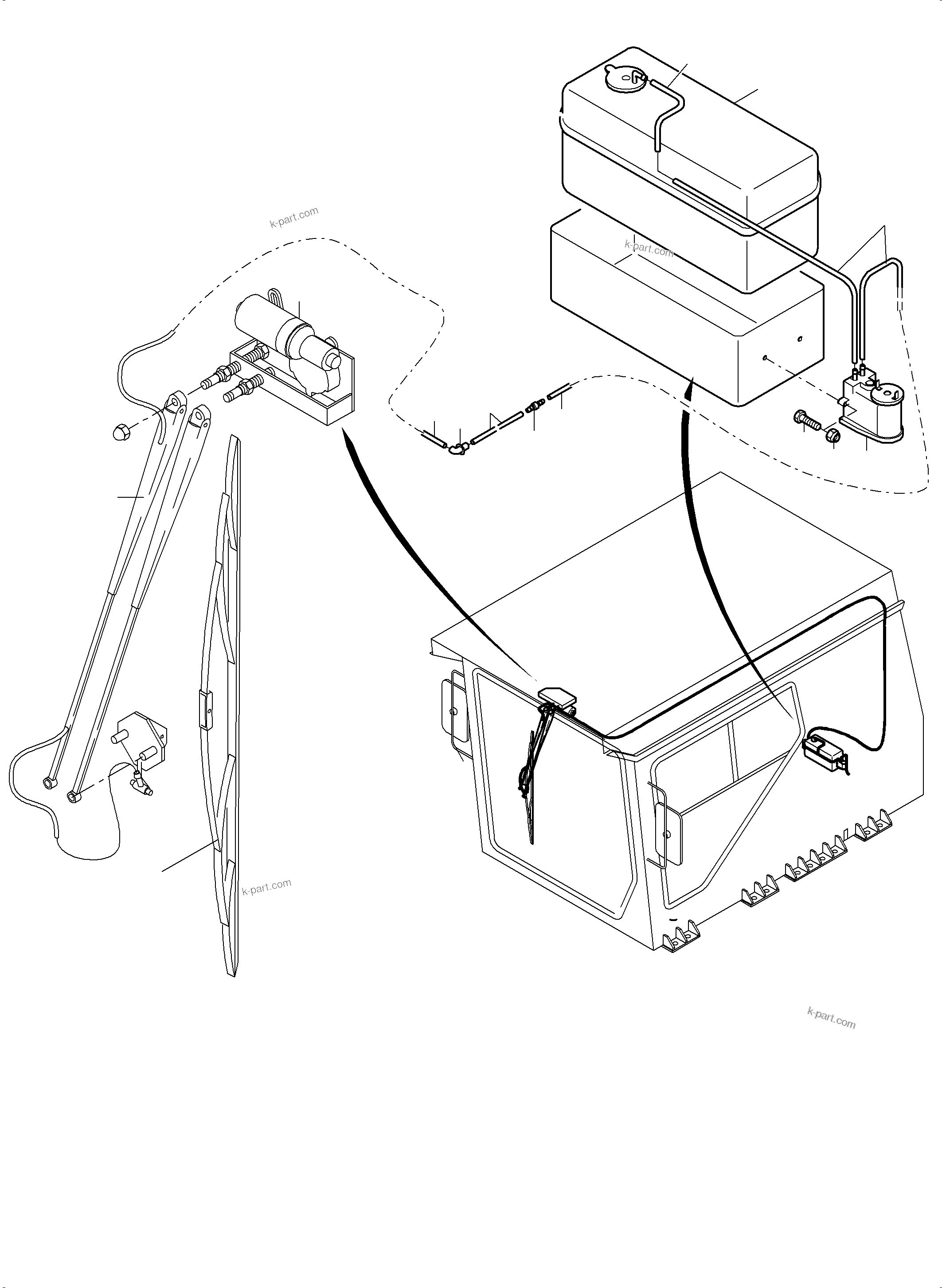 Komatsu parts book diagram for PC5500-6 S/N 15086: WINDSCREEN WASHING ASSY.