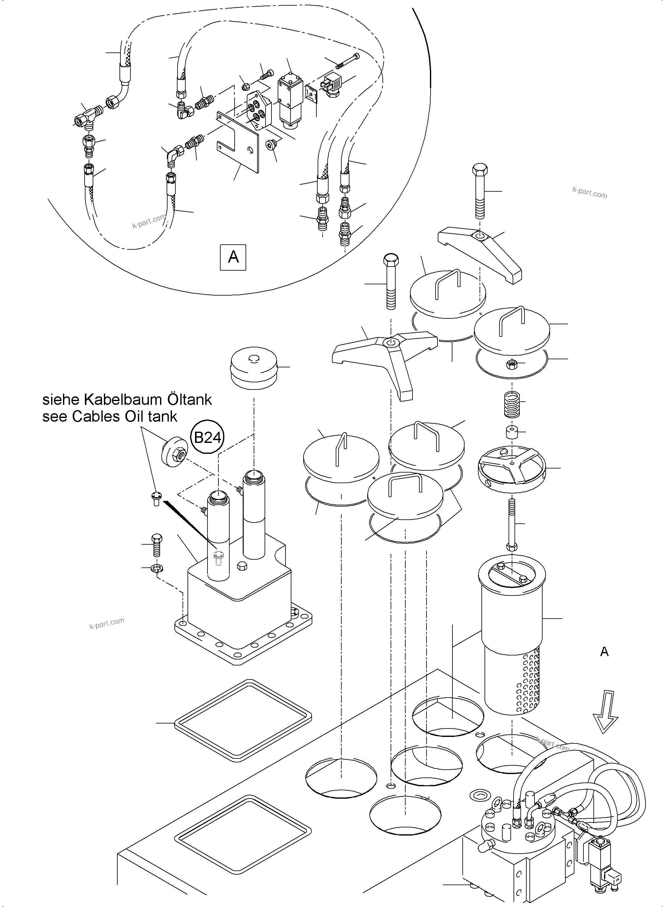 Komatsu parts book diagram for PC5500-6 S/N 15086: MAIN OIL TANK