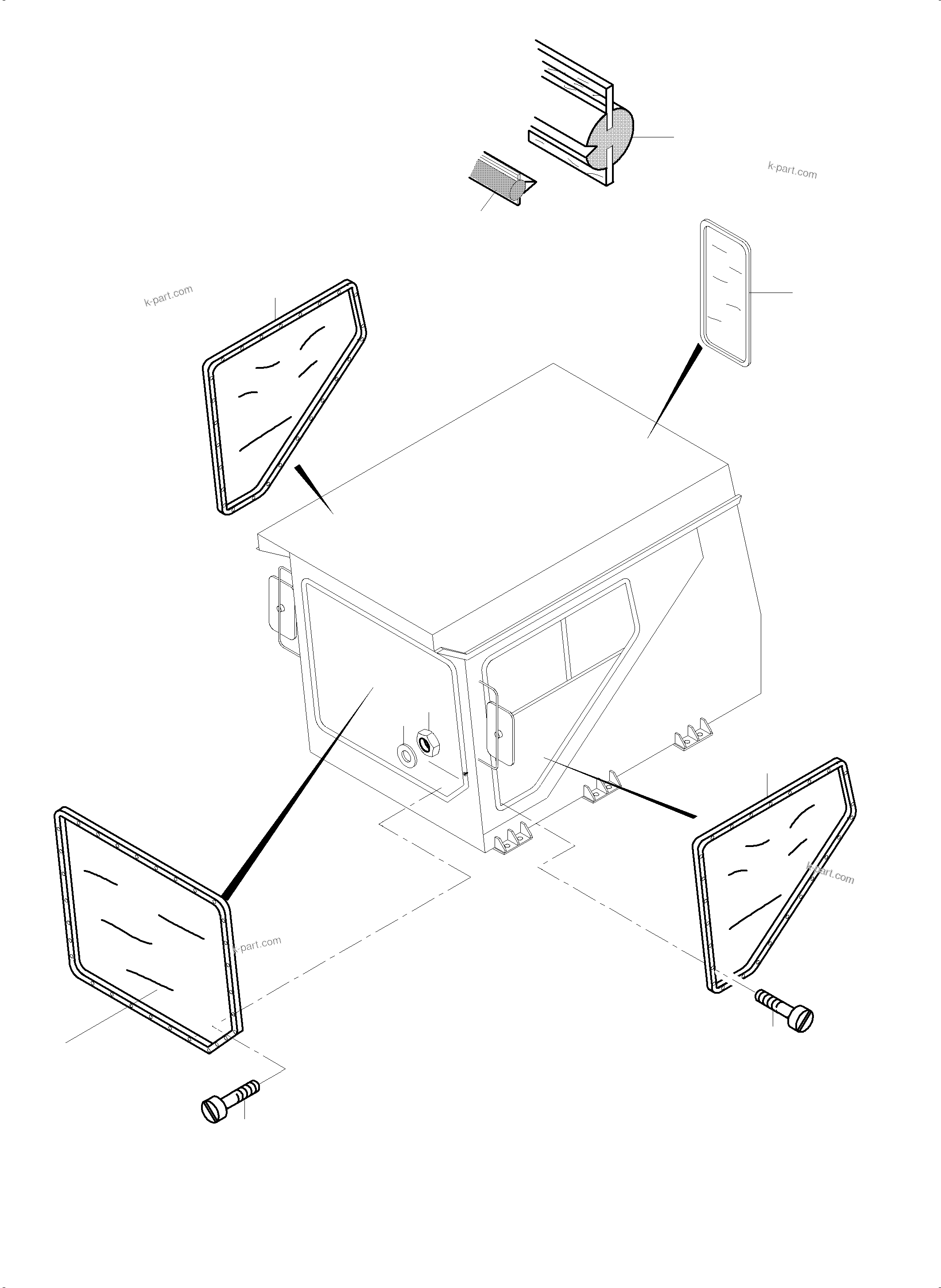 Komatsu parts book diagram for PC5500-6 S/N 15086: OPERATOR'S CAB - GLAZING
