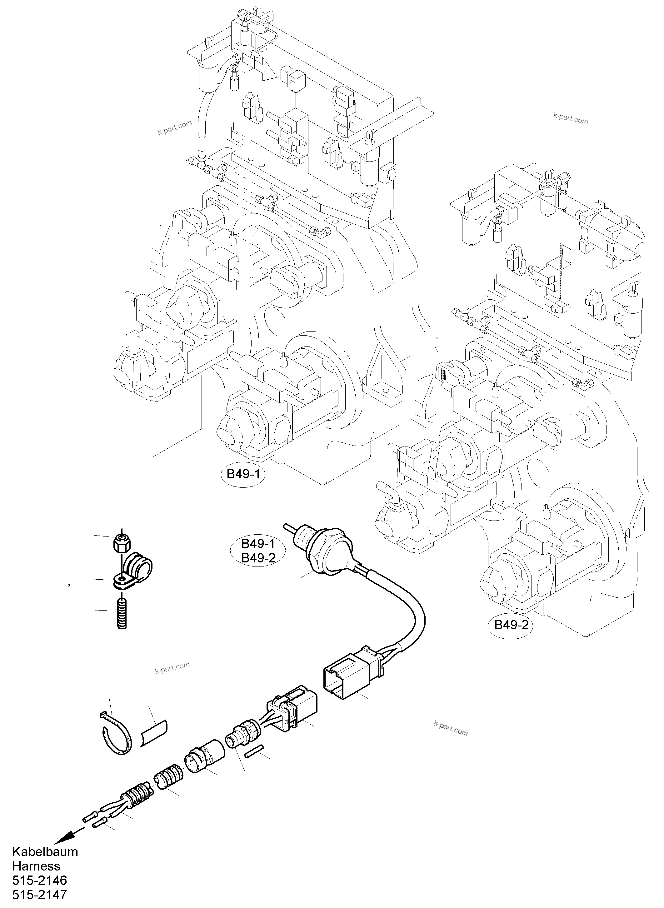 Komatsu parts book diagram for PC5500-6 S/N 15086: CABLES - PUMP DISTRIBUTOR GEAR