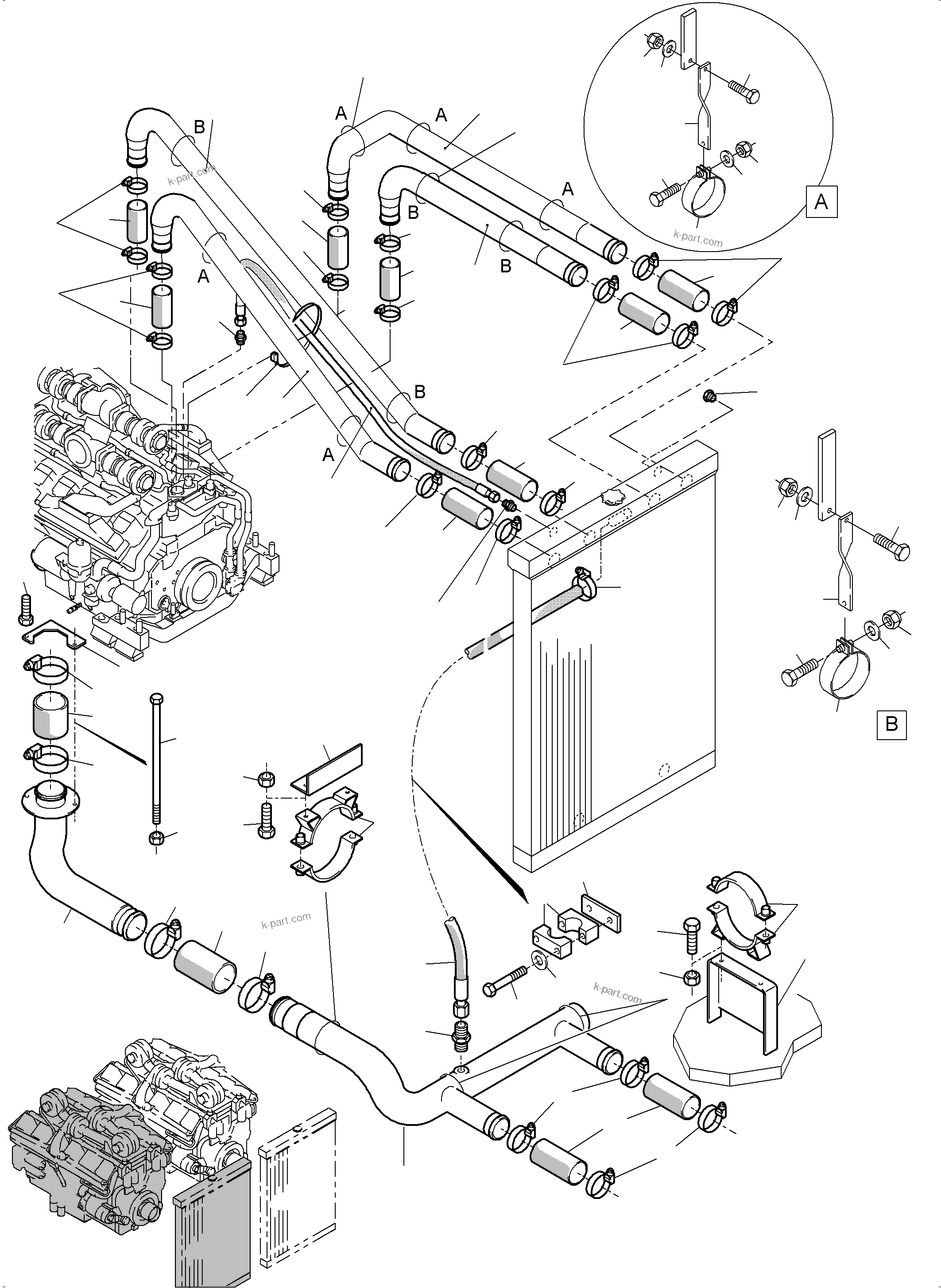 Komatsu parts book diagram for PC5500-6 S/N 15086: COOLANT WATER LINES