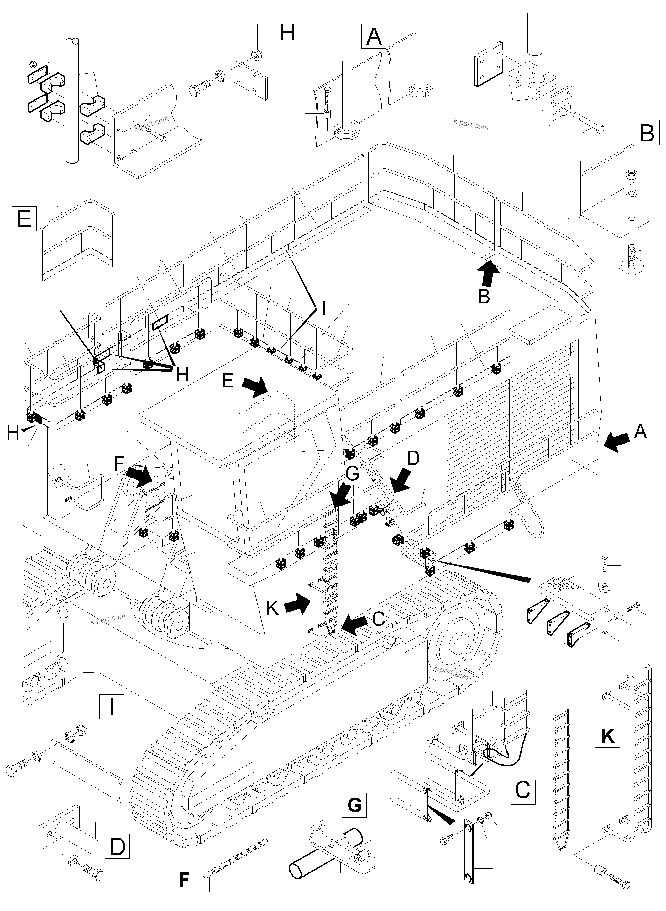 Komatsu parts book diagram for PC5500-6 S/N 15086: RAILS