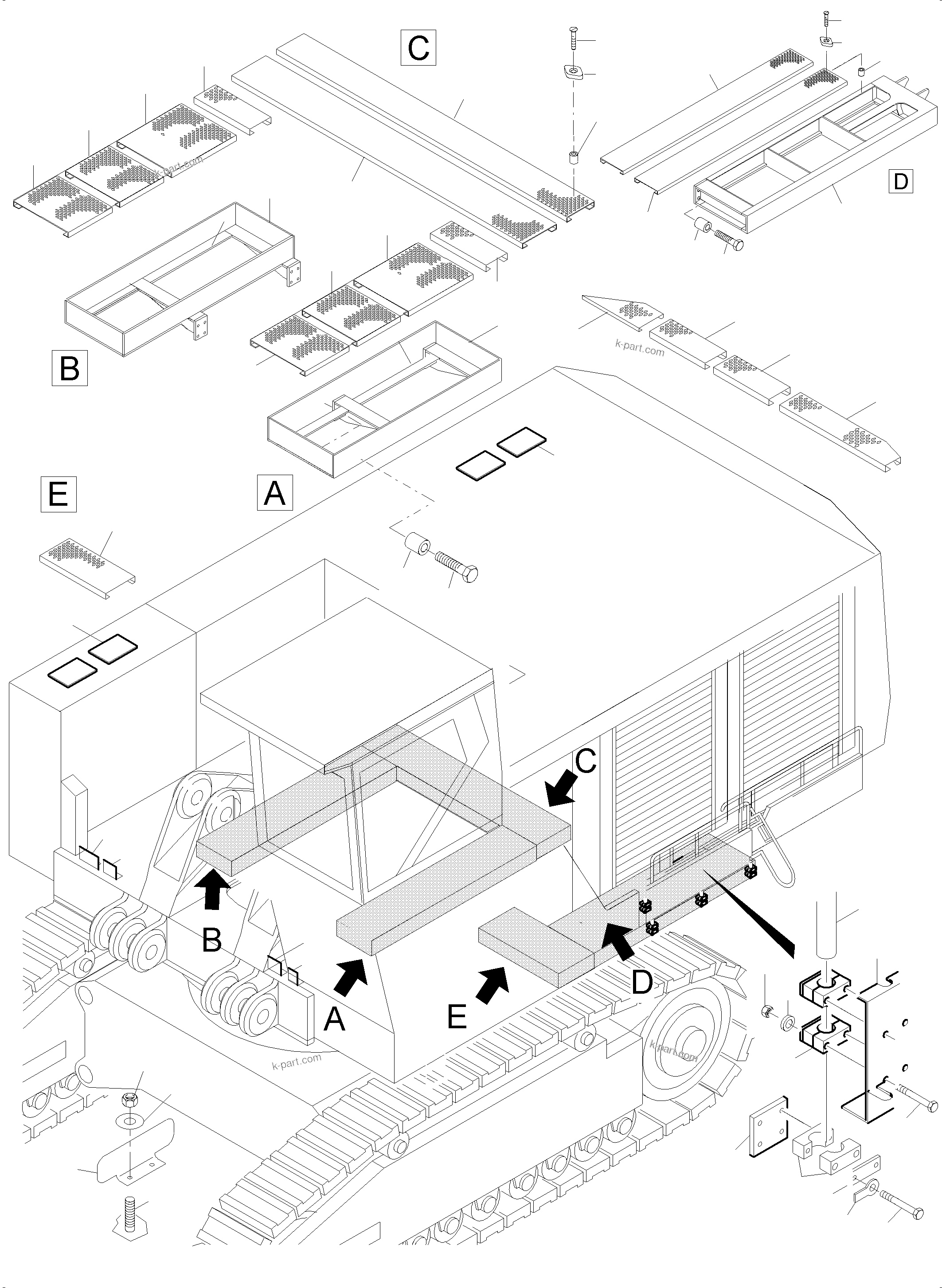 Komatsu parts book diagram for PC5500-6 S/N 15086: RAILS