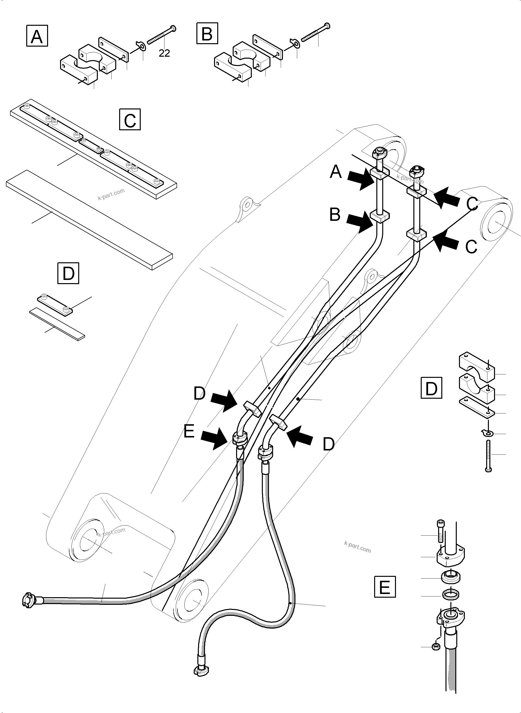 Komatsu parts book diagram for PC5500-6 S/N 15086: BULLCLAM BUCKET STICK 5,6M