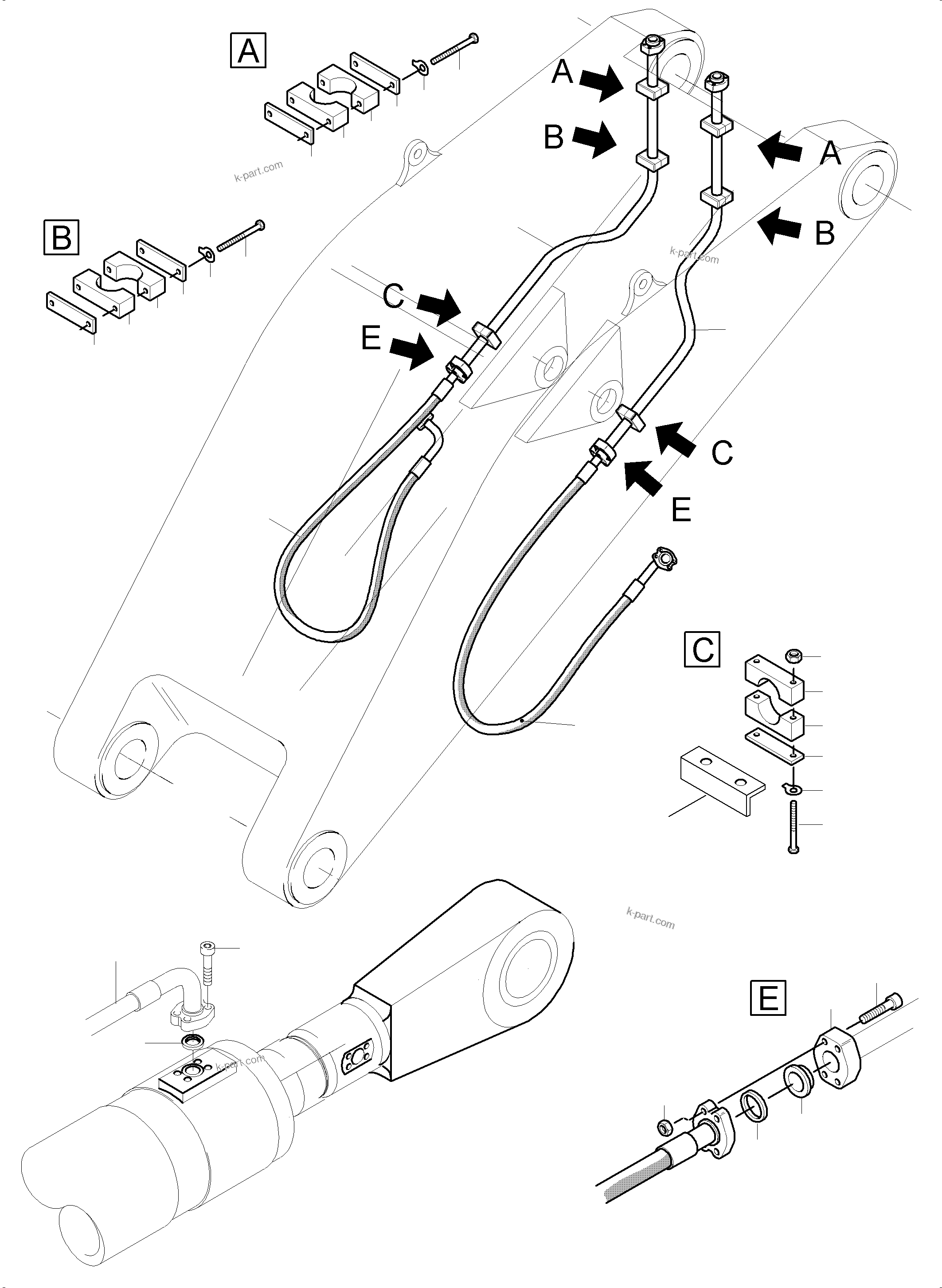 Komatsu parts book diagram for PC5500-6 S/N 15086: BULLCLAM BUCKET STICK 5,6M
