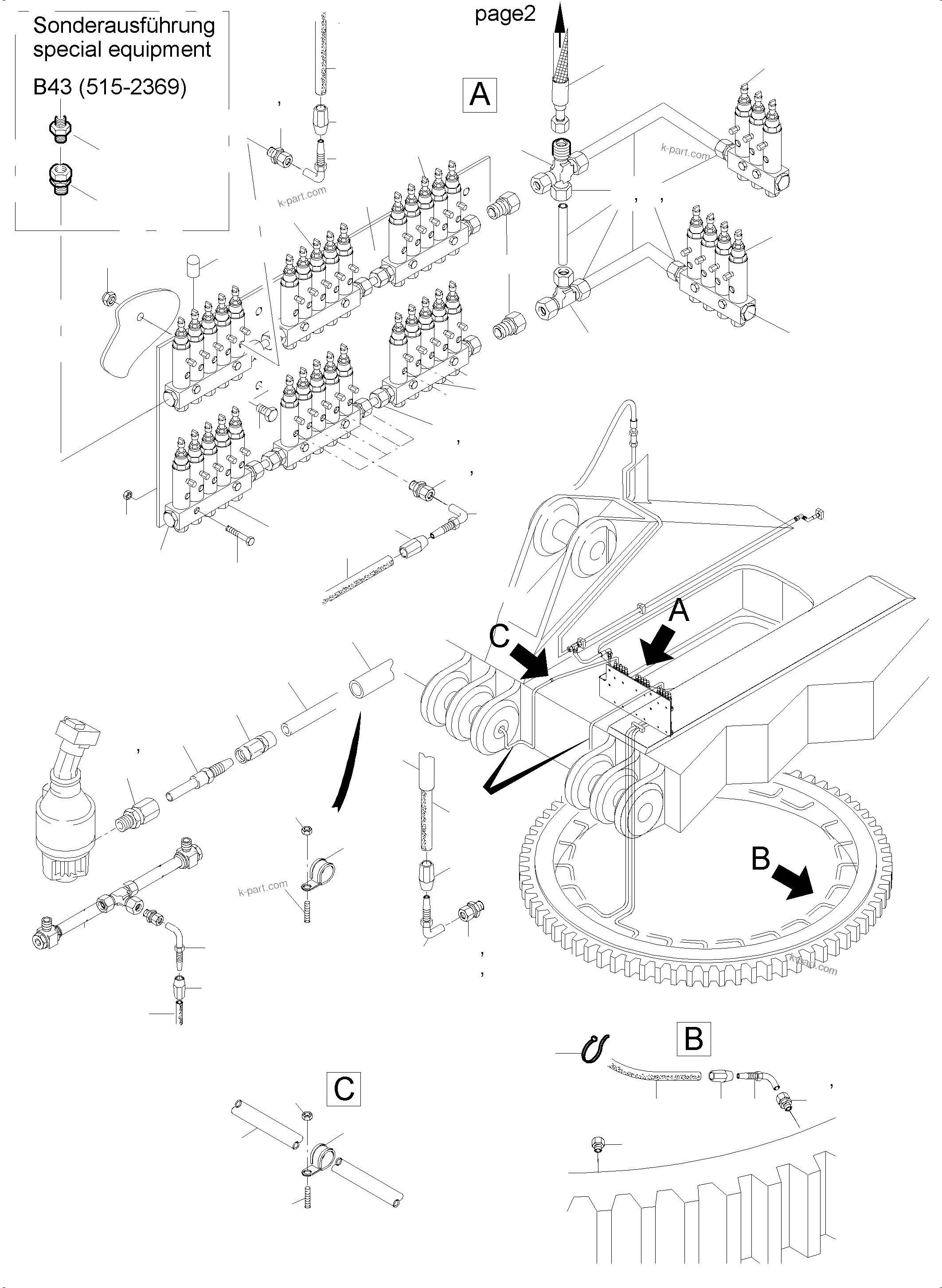 Komatsu parts book diagram for PC5500-6 S/N 15086: LUBE DISTRIBUTOR SLEW RING