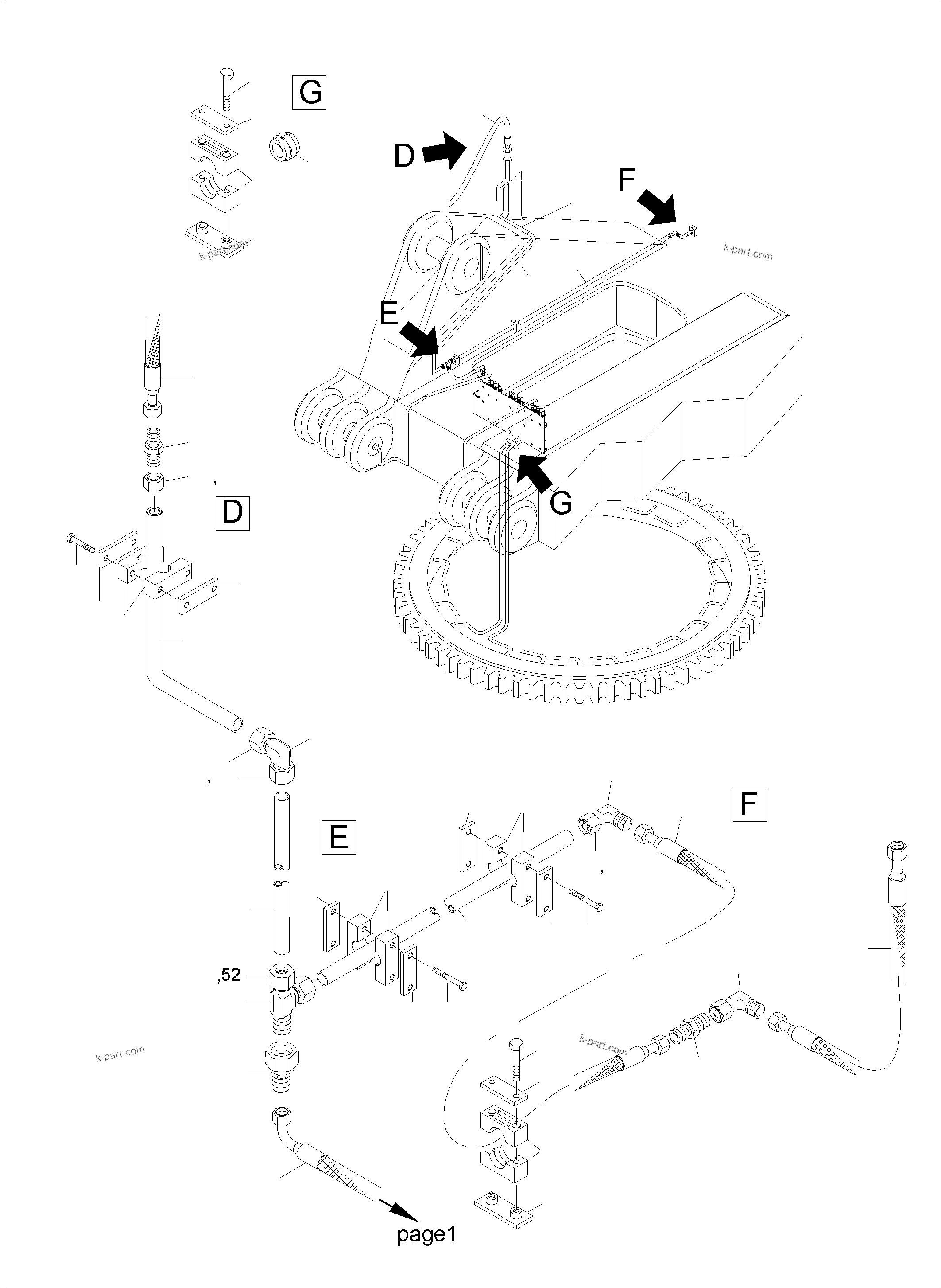 Komatsu parts book diagram for PC5500-6 S/N 15086: LUBE DISTRIBUTOR SLEW RING