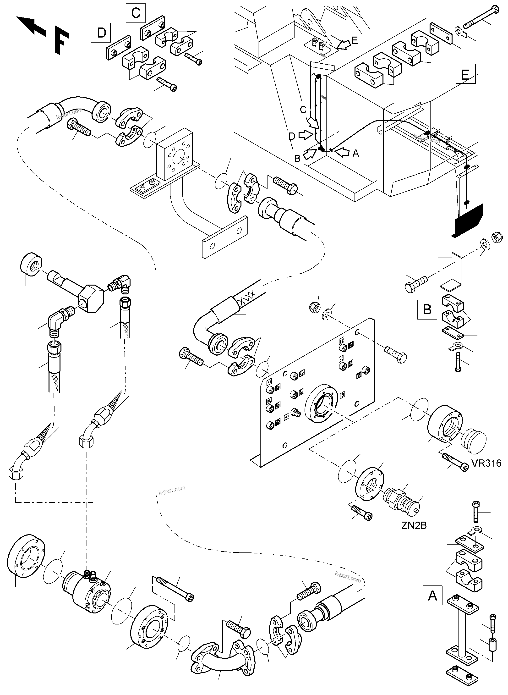 Komatsu parts book diagram for PC5500-6 S/N 15086: REFUELING EQUIPMENT FUEL LINE WIGGINS VR 300
