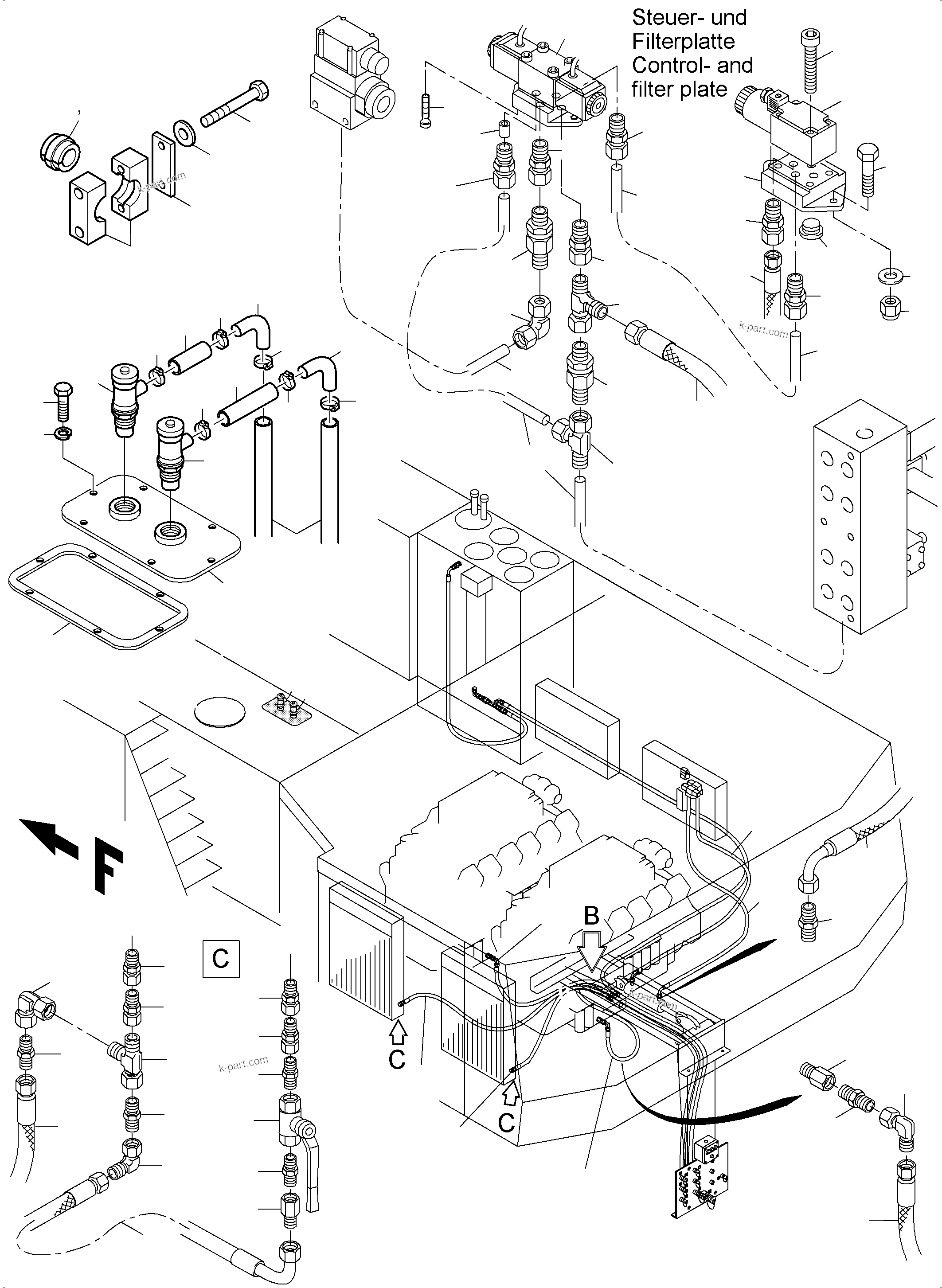 Komatsu parts book diagram for PC5500-6 S/N 15086: REFUELING EQUIPMENT FUEL LINE WIGGINS VR 300