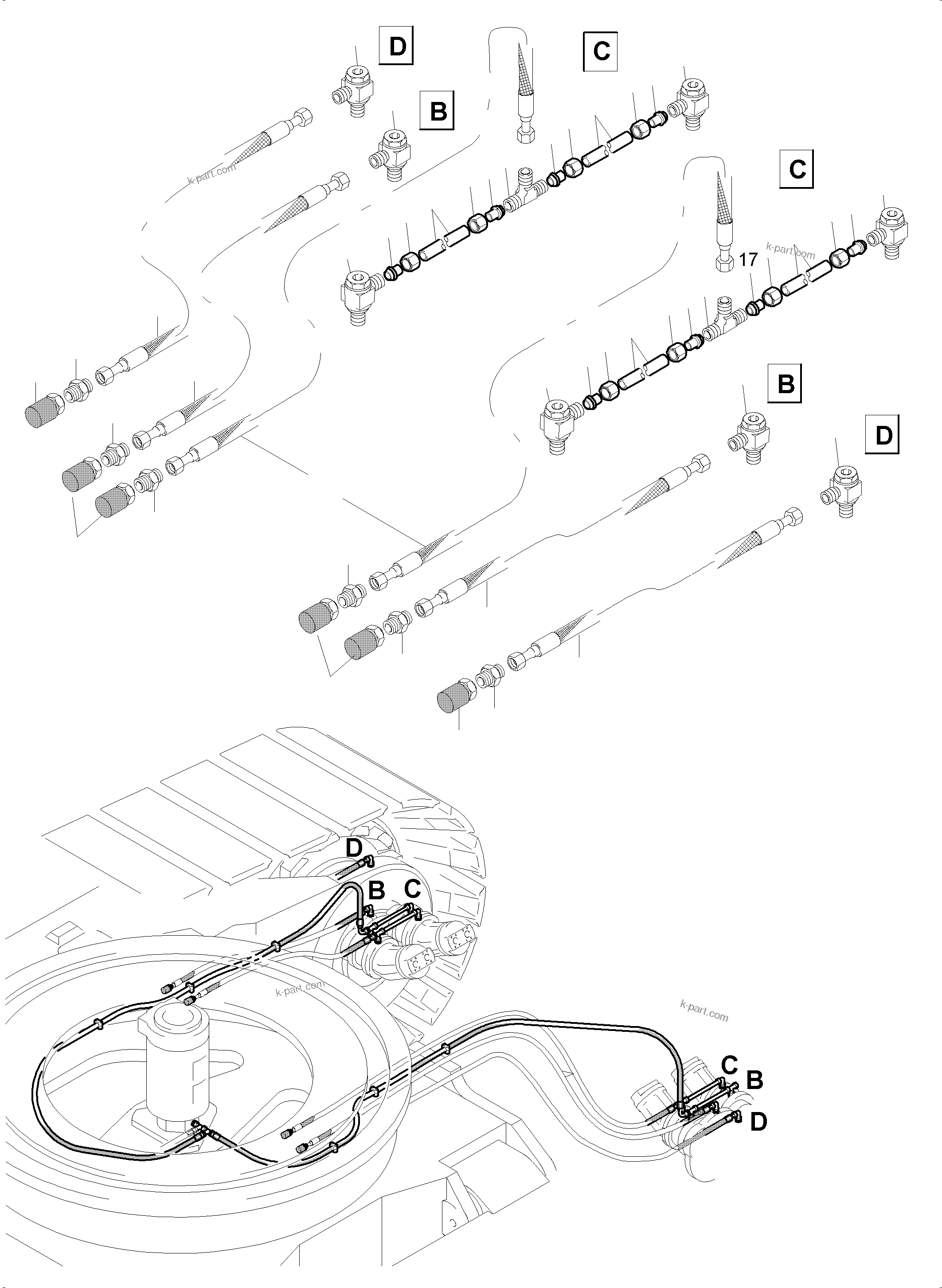 Komatsu parts book diagram for PC5500-6E S/N 15089: PIPING - PARKING BRAKE. BREATHER HOSES