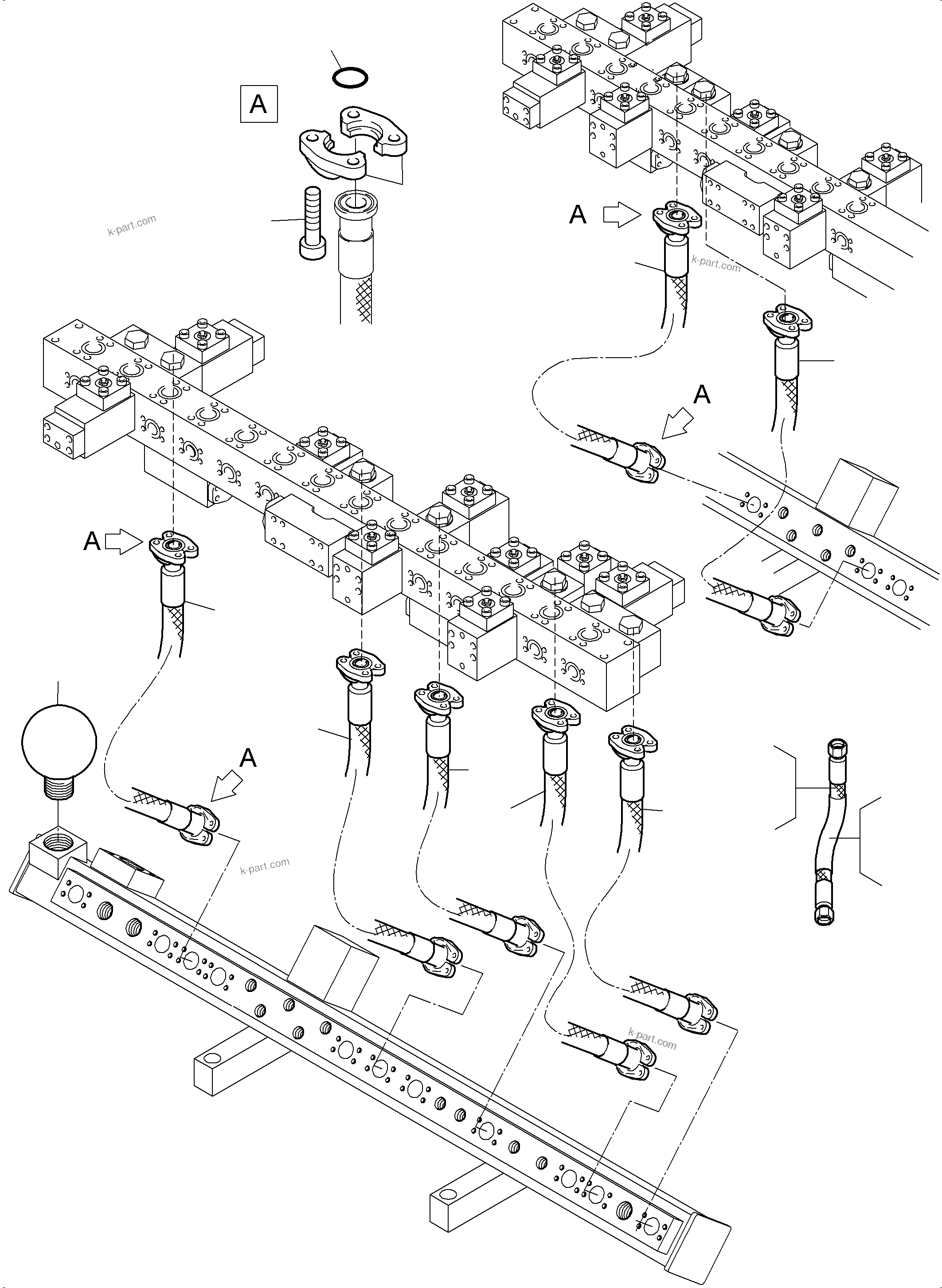 Komatsu parts book diagram for PC5500-6E S/N 15089: RETURN LINES - MANIFOLD, BCE