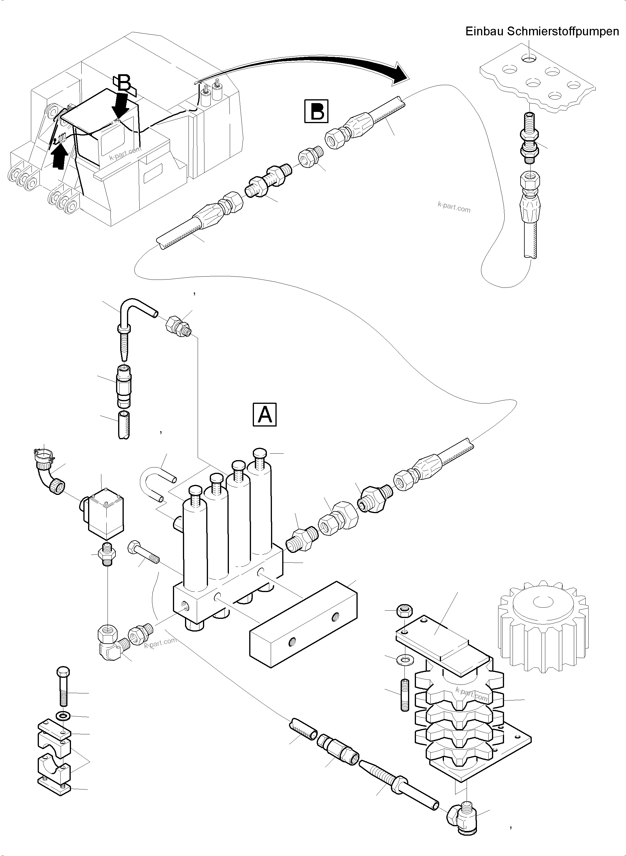 Komatsu parts book diagram for PC5500-6E S/N 15089: PINION LUBE LINES