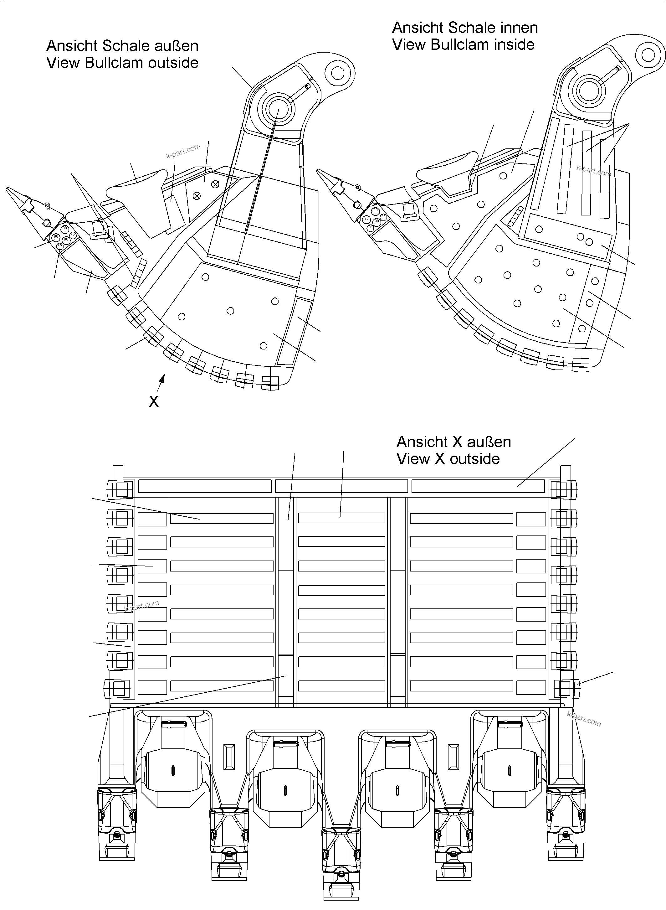 Komatsu parts book diagram for PC5500-6E S/N 15089: VERSCHLEISSPAKET RьCKWAND UND SCHALE 26 CBM WP4