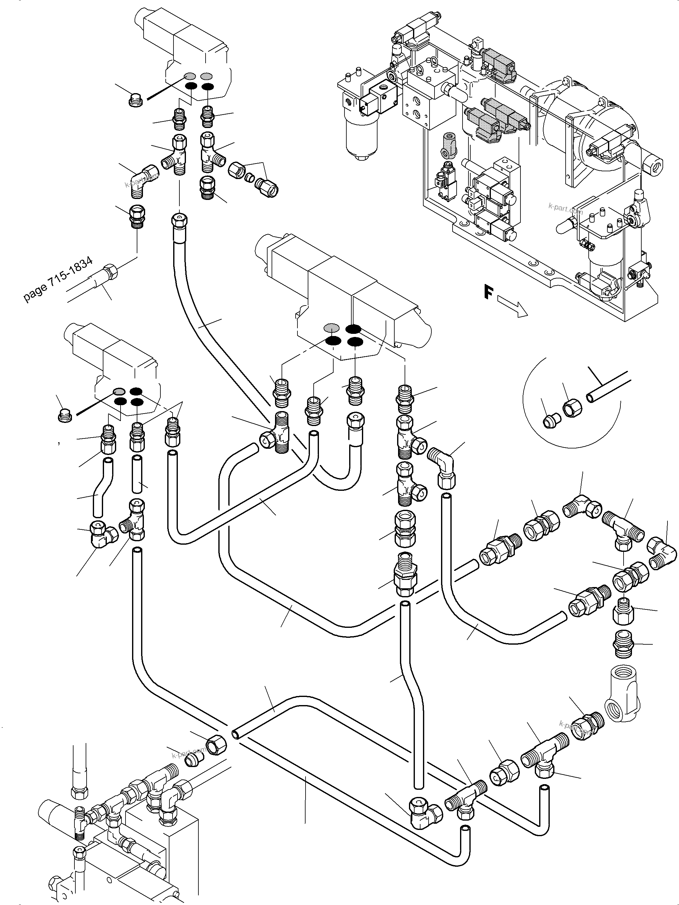 Komatsu parts book diagram for PC5500-6E S/N 15089: PIPES - CONTROL- AND FILTER PLATE, FRONT