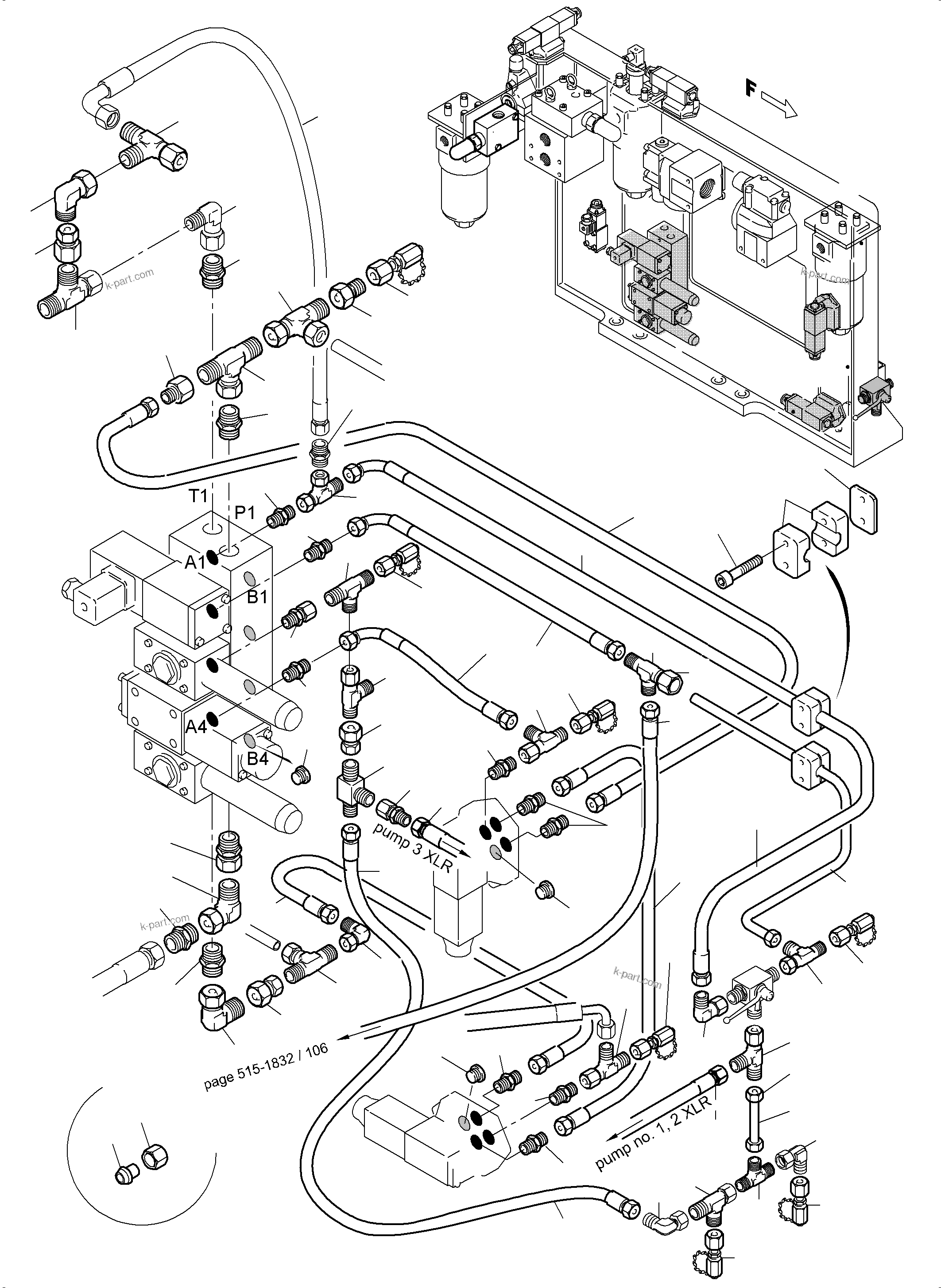 Komatsu parts book diagram for PC5500-6E S/N 15089: PIPES - CONTROL- AND FILTER PLATE, REAR