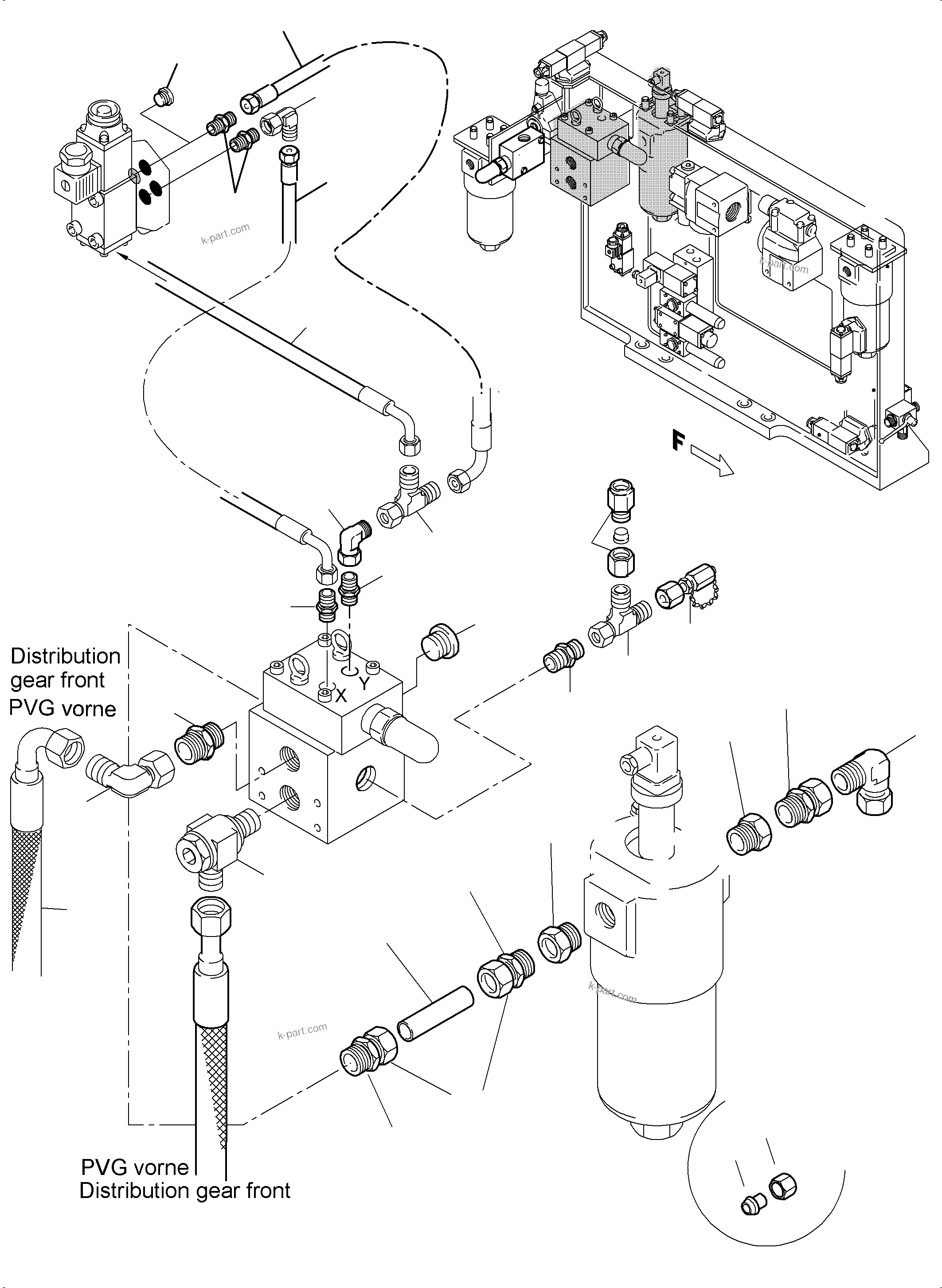 Komatsu parts book diagram for PC5500-6E S/N 15089: PIPES - CONTROL- AND FILTER PLATE, REAR