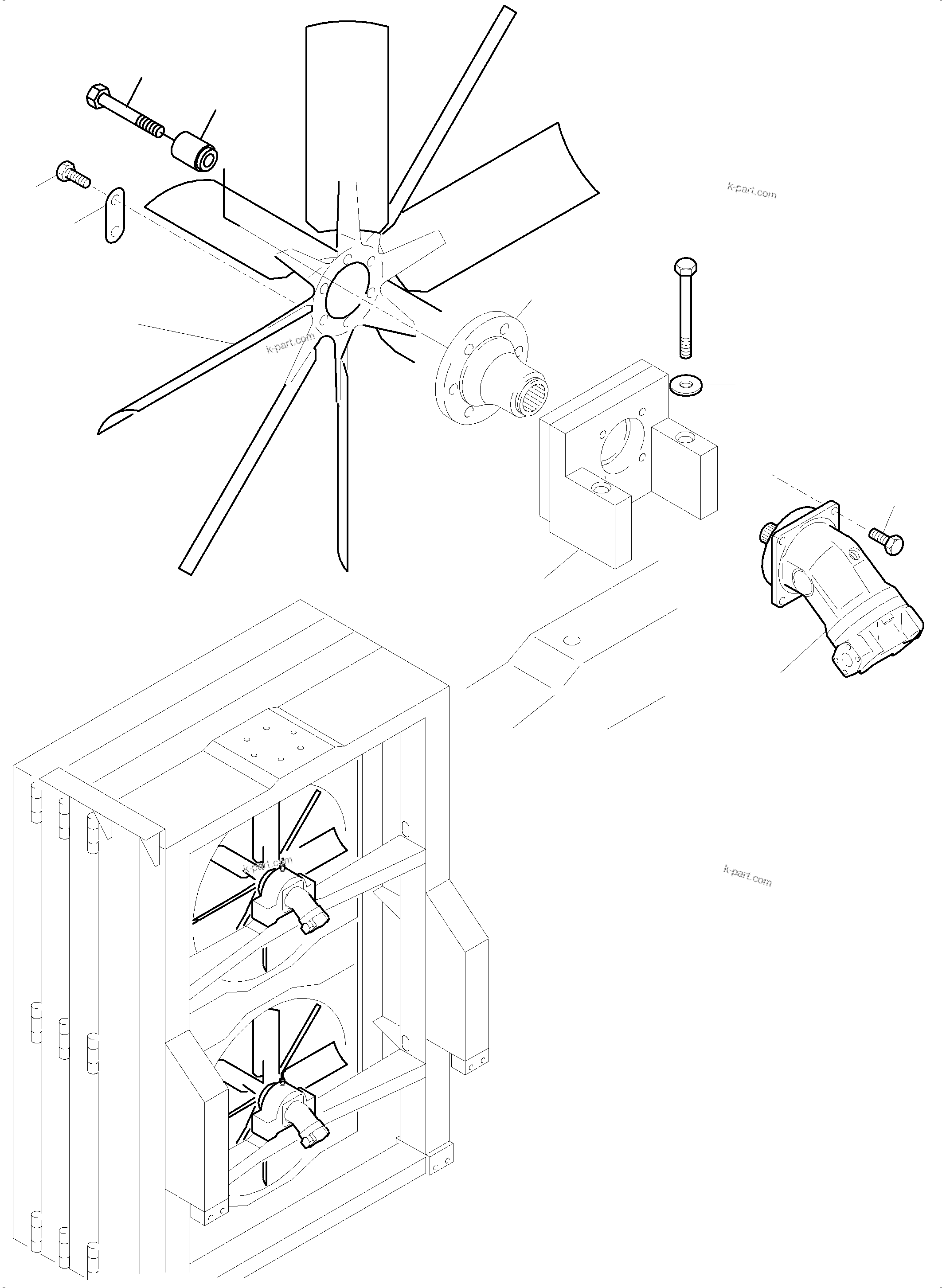 Komatsu parts book diagram for PC5500-6E S/N 15089: OIL COOLER - FAN DRIVE