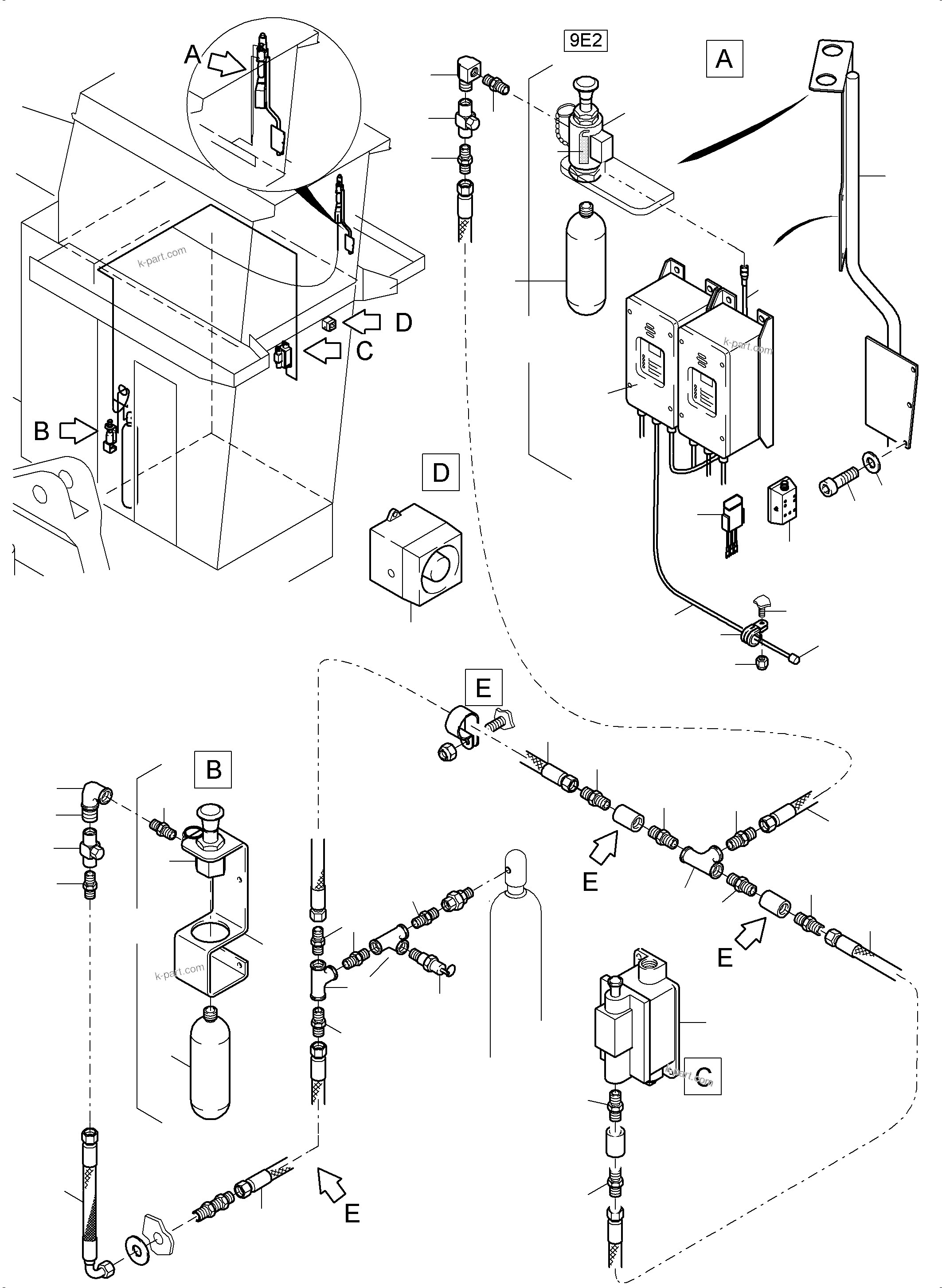 Komatsu parts book diagram for PC5500-6E S/N 15089: ACTUATING SYSTEM, HAND OPERATED