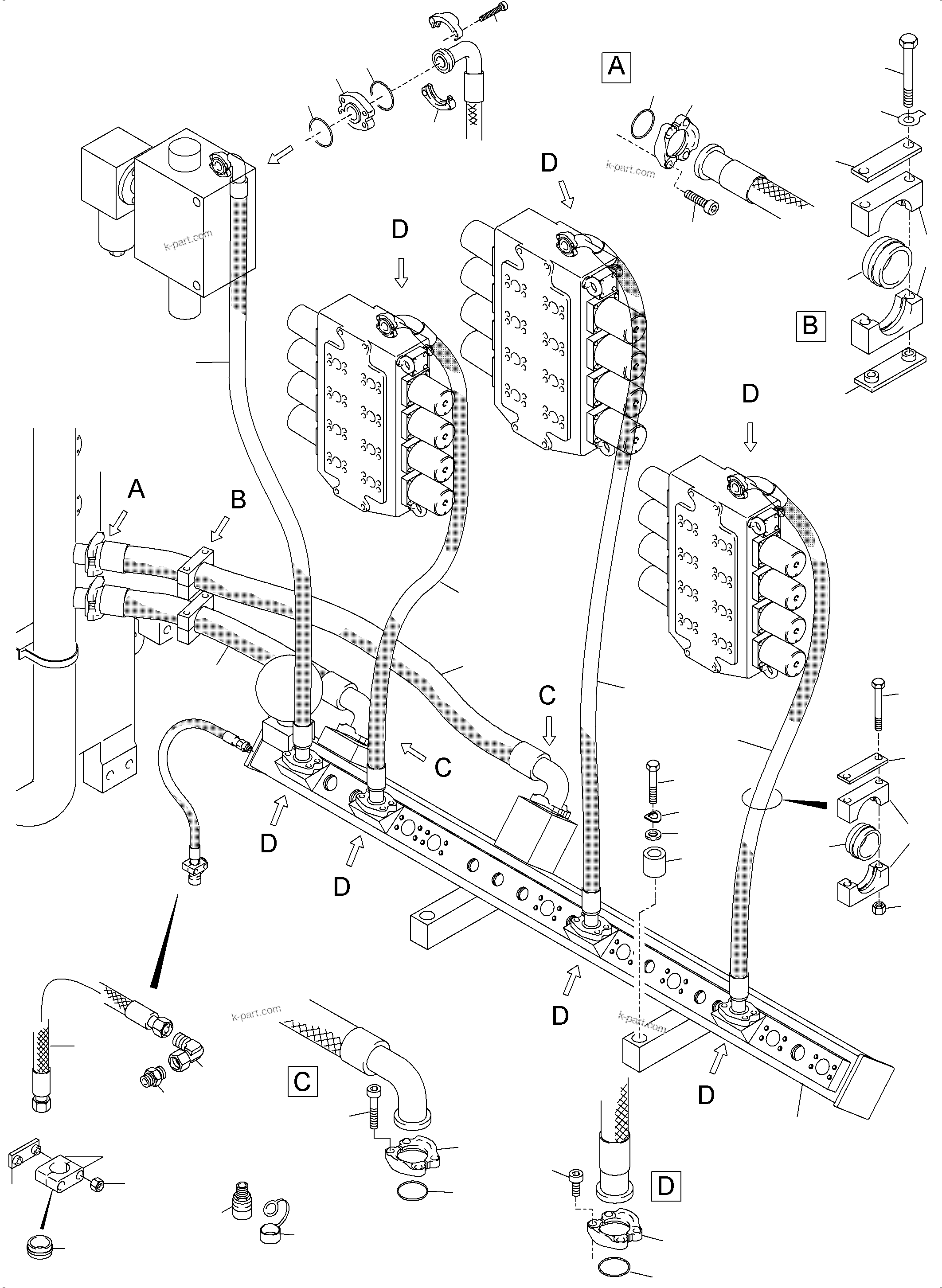 Komatsu parts book diagram for PC5500-6E S/N 15089: RETURN LINES, CONTROLBLOCKS