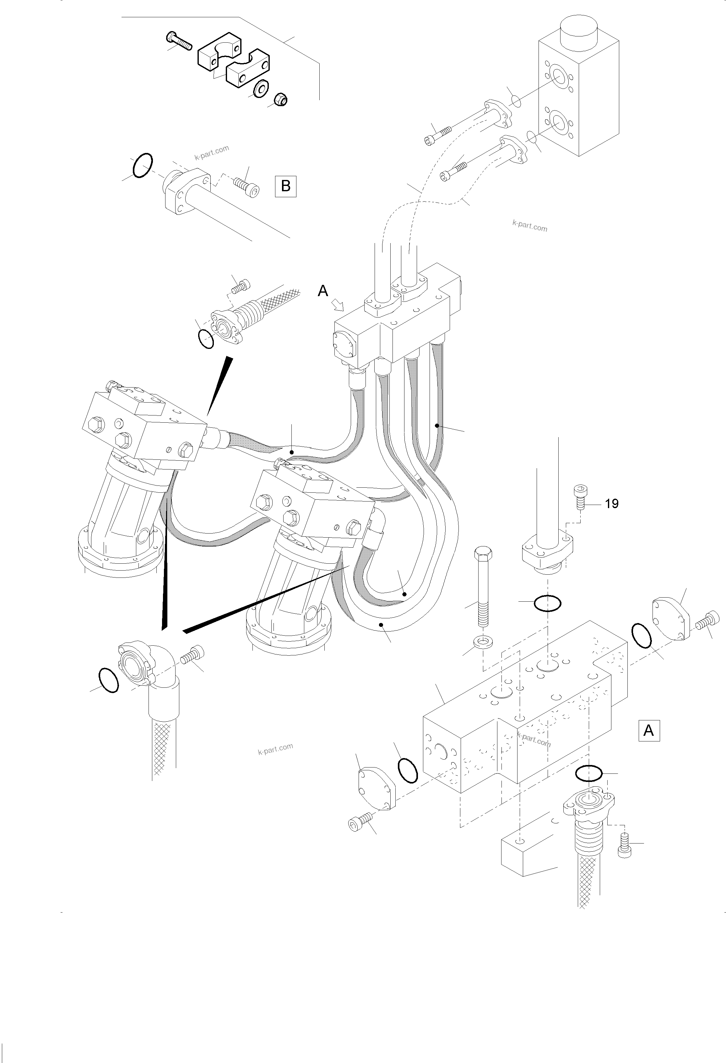 Komatsu parts book diagram for PC5500-6E S/N 15089: PRESSURE LINES - SLEW GEAR