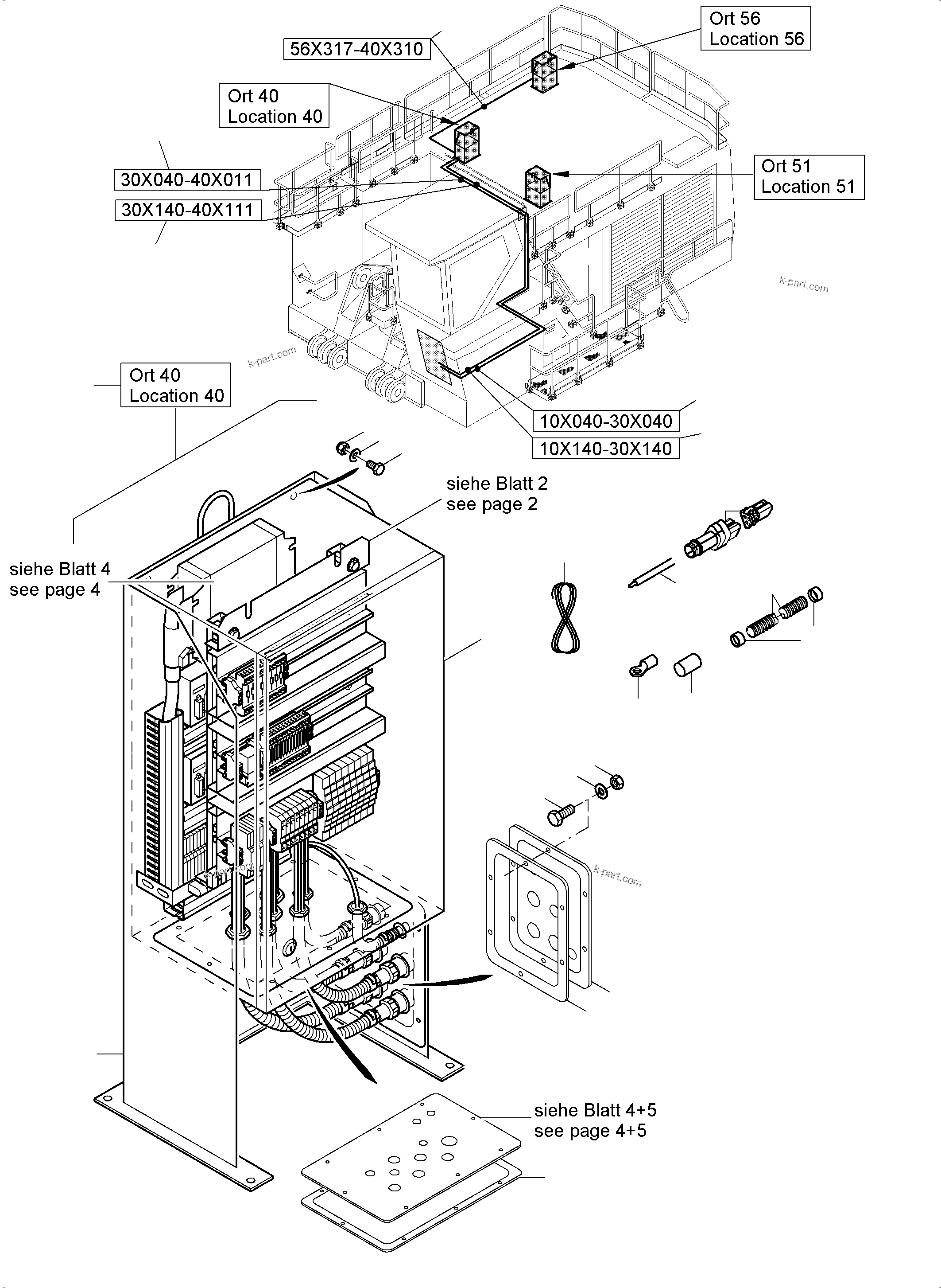 Komatsu parts book diagram for PC5500-6E S/N 15089: SWITCH CABINET ORT 40