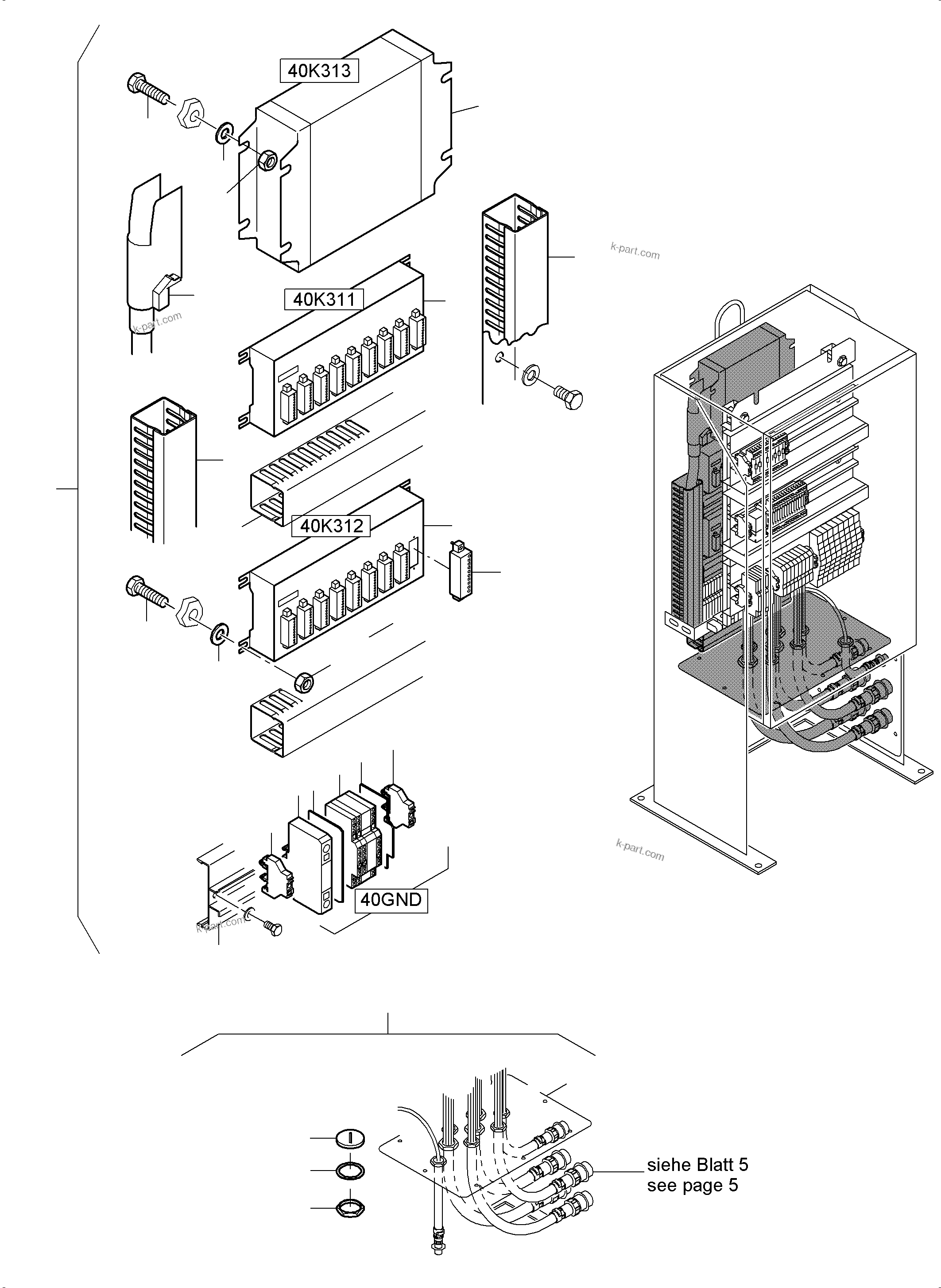 Komatsu parts book diagram for PC5500-6E S/N 15089: SWITCH CABINET ORT 40