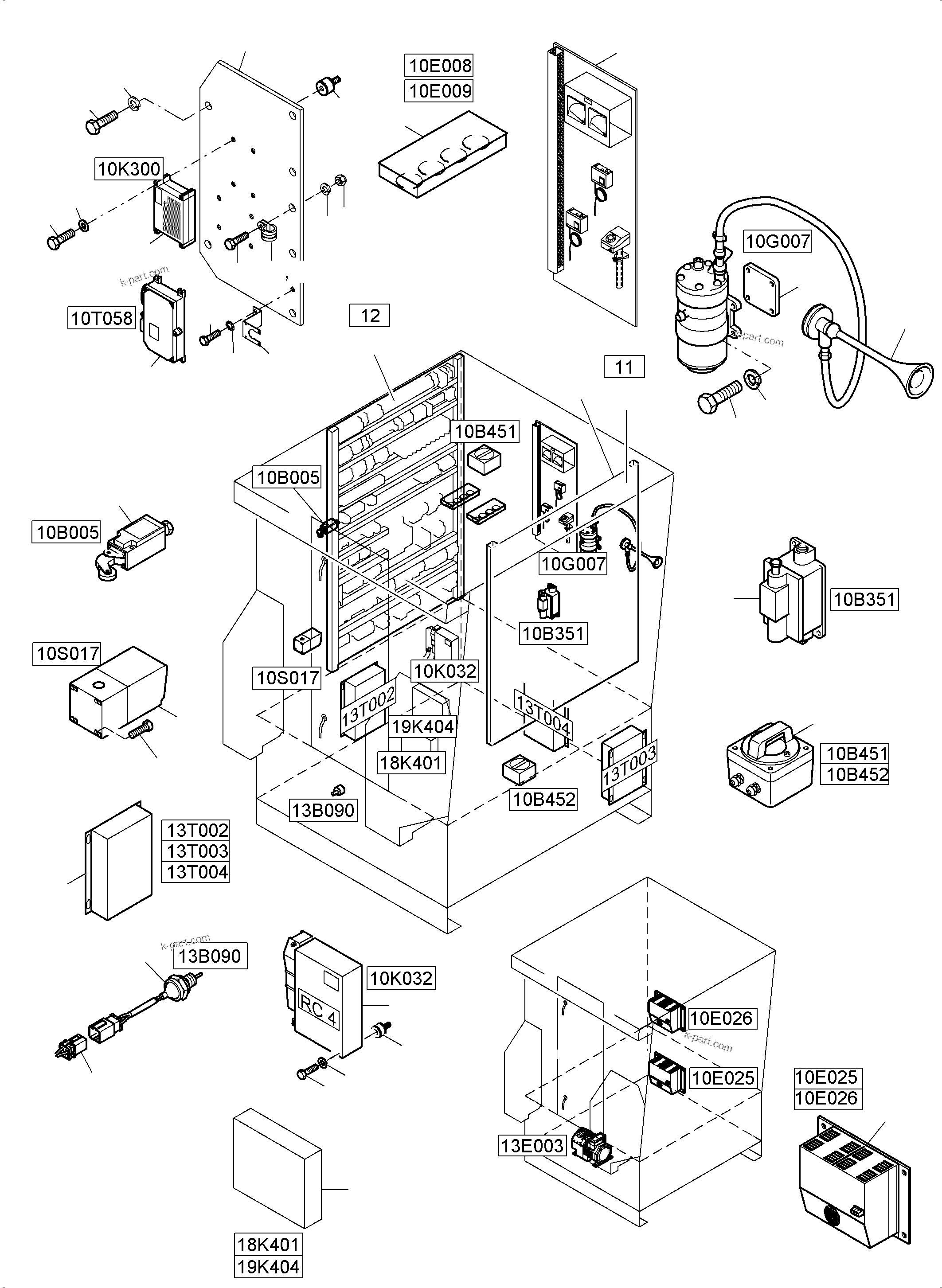 Komatsu parts book diagram for PC5500-6E S/N 15089: ELECTRIC - CAB SUPPORT AND INTERMEDIATE LANDING