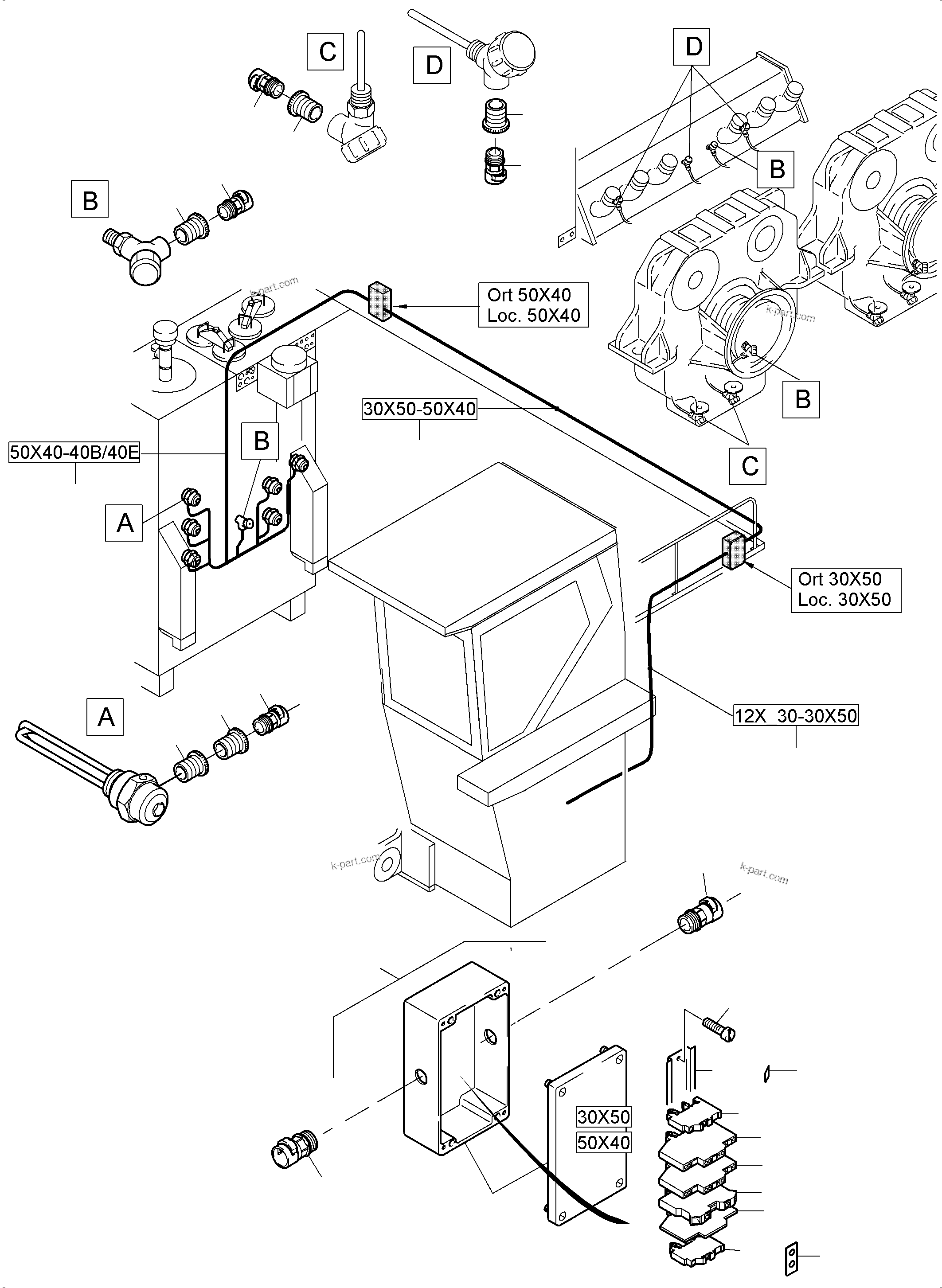 Komatsu parts book diagram for PC5500-6E S/N 15089: CABLES-TEMPERATURE CONDITIONING