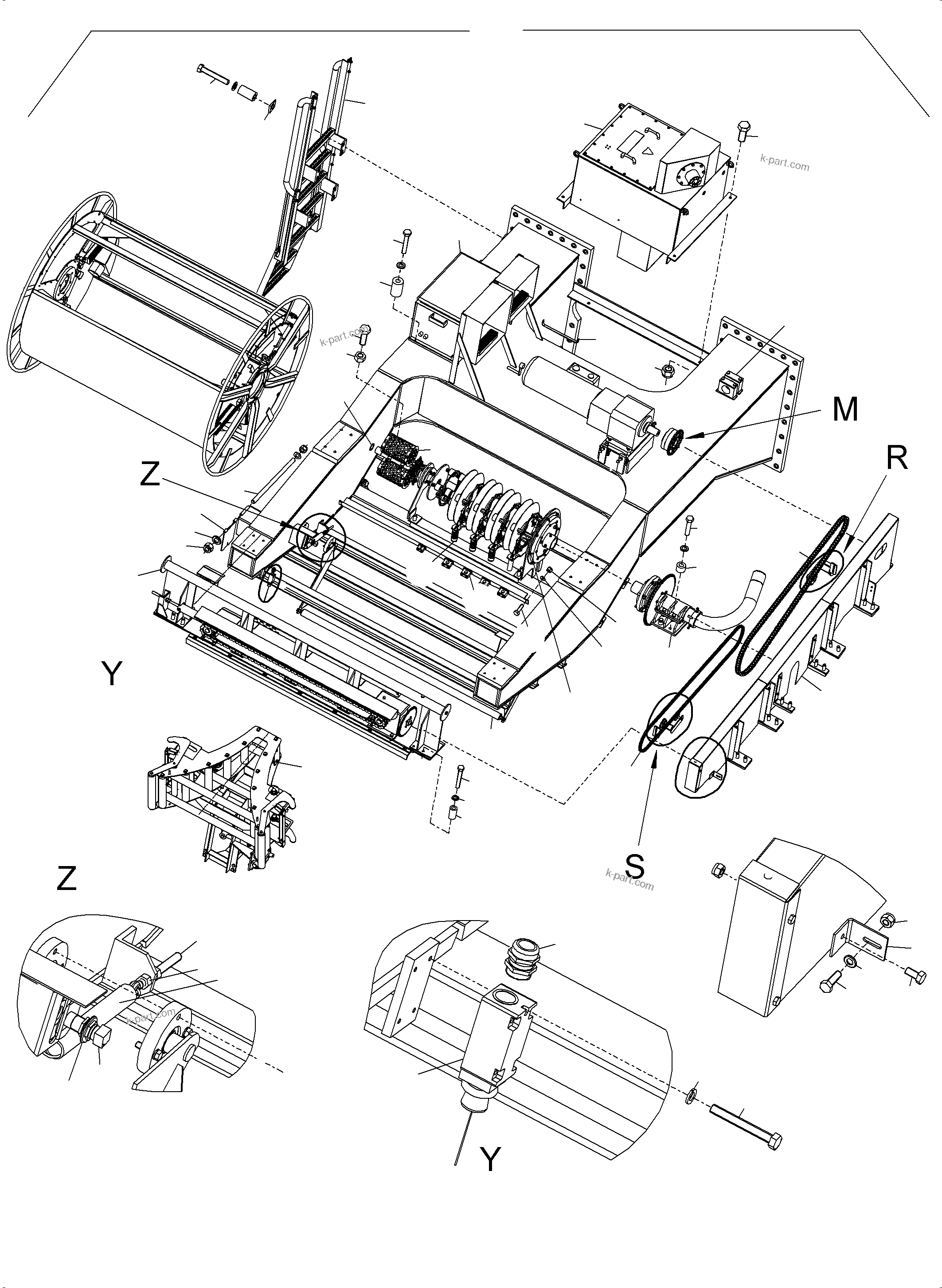 Komatsu parts book diagram for PC5500-6E S/N 15089: CABLE DRUM