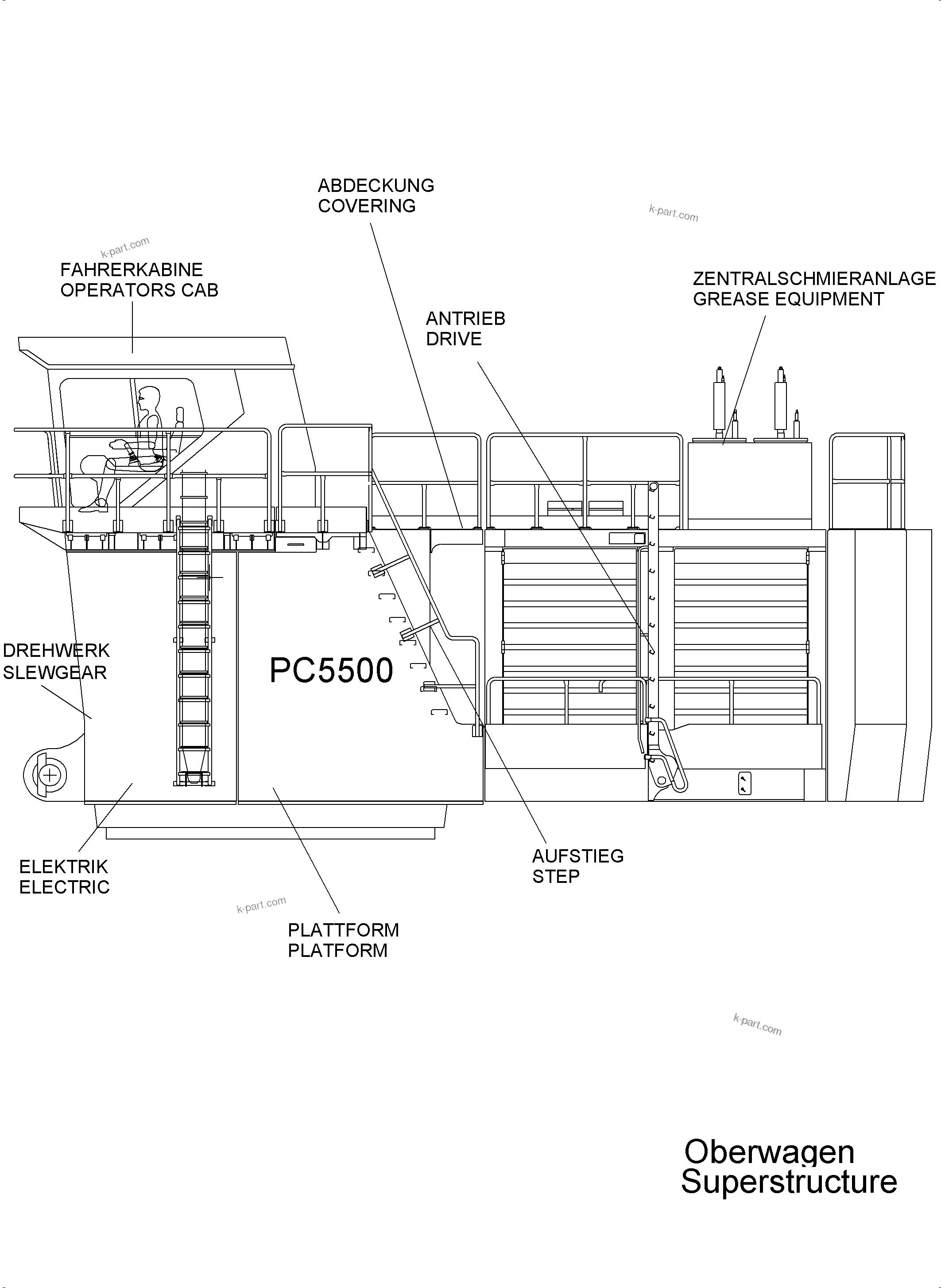 Komatsu parts book diagram for PC5500-6E S/N 15134: 