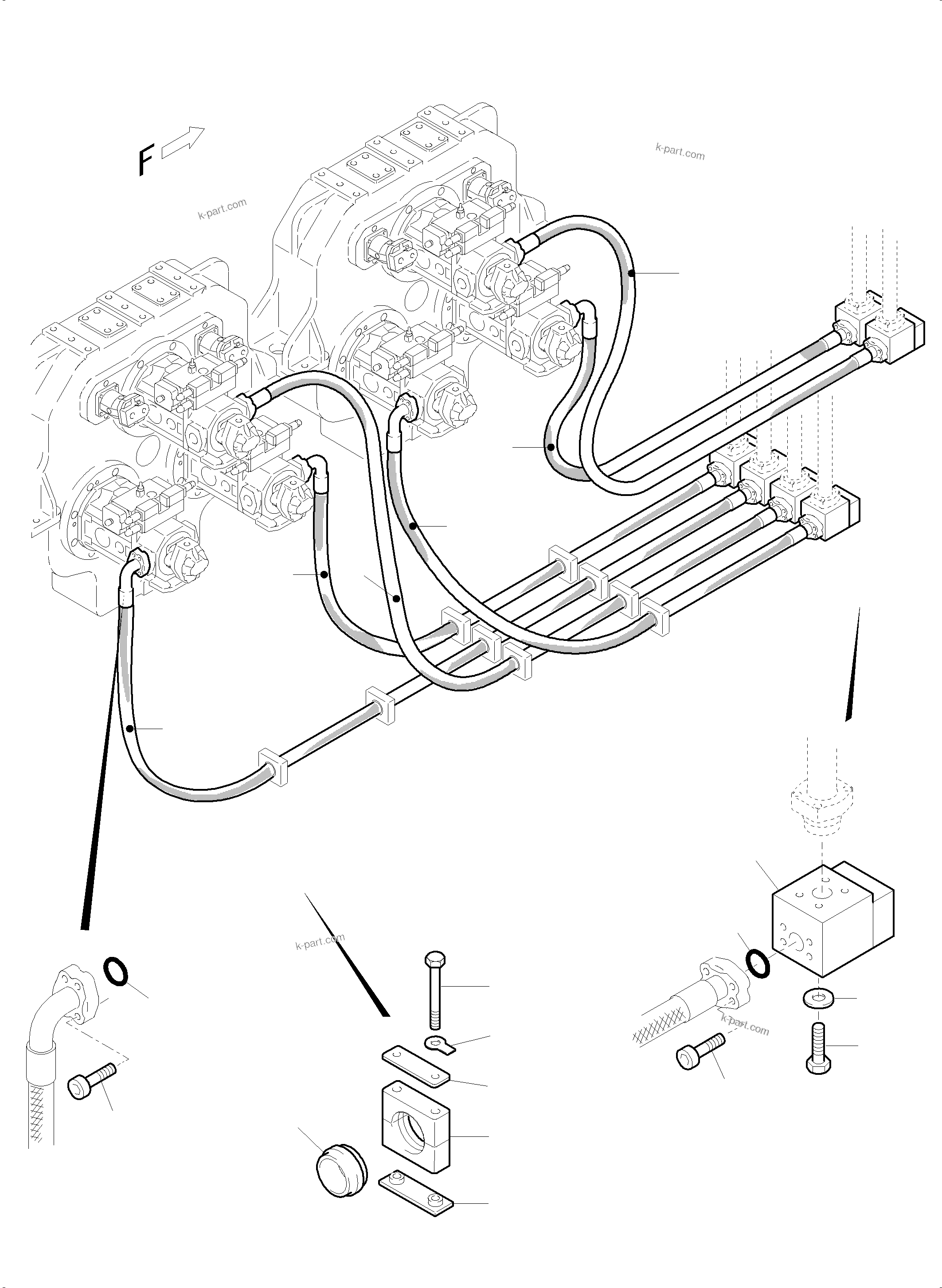 Komatsu parts book diagram for PC5500-6E S/N 15134: PRESSURE LINES, MAIN PUMPS - NON RETURN VALVES