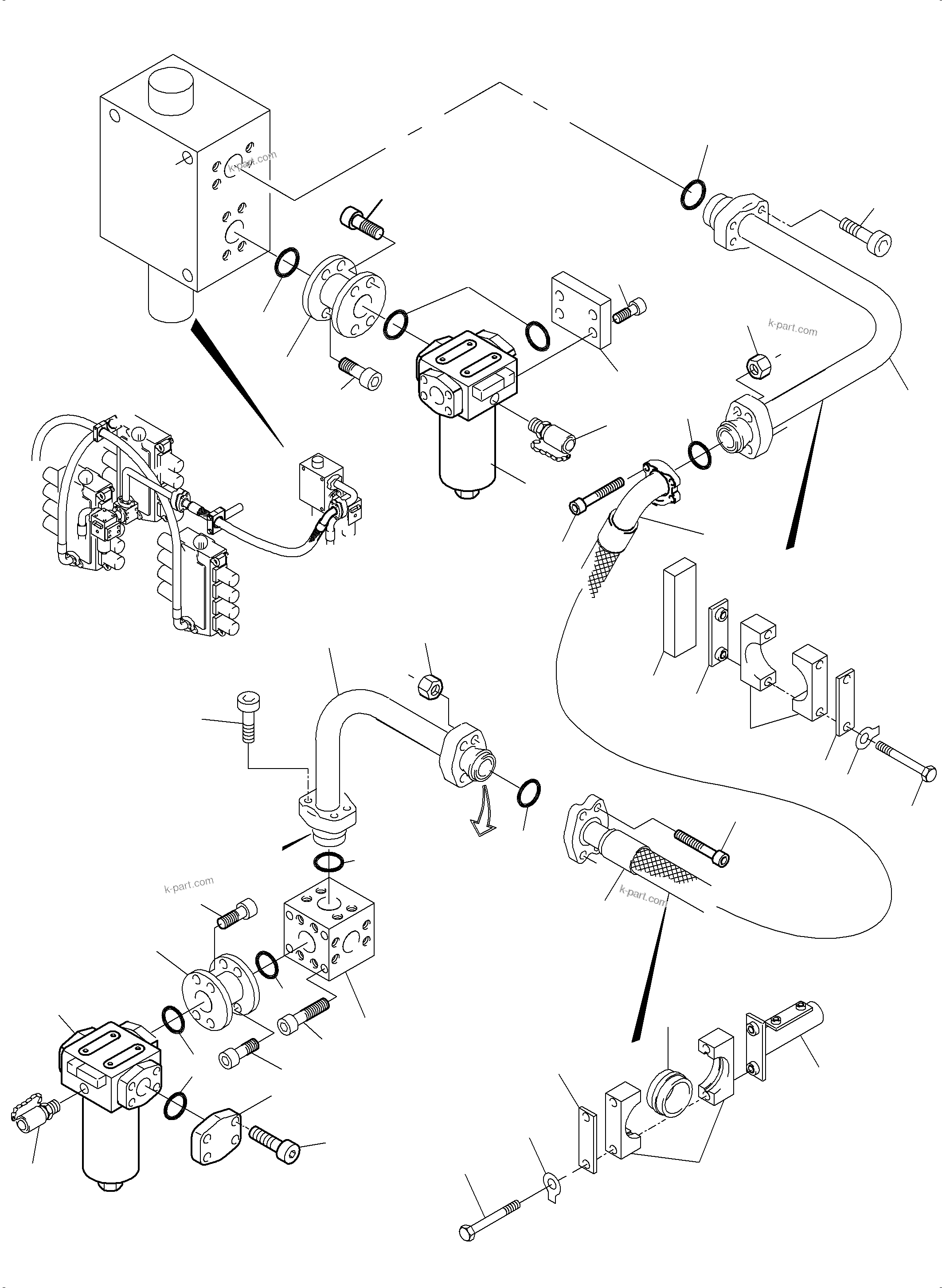 Komatsu parts book diagram for PC5500-6E S/N 15134: PRESSURE LINES, H.P. FILTER - CONTROL BLOCKS