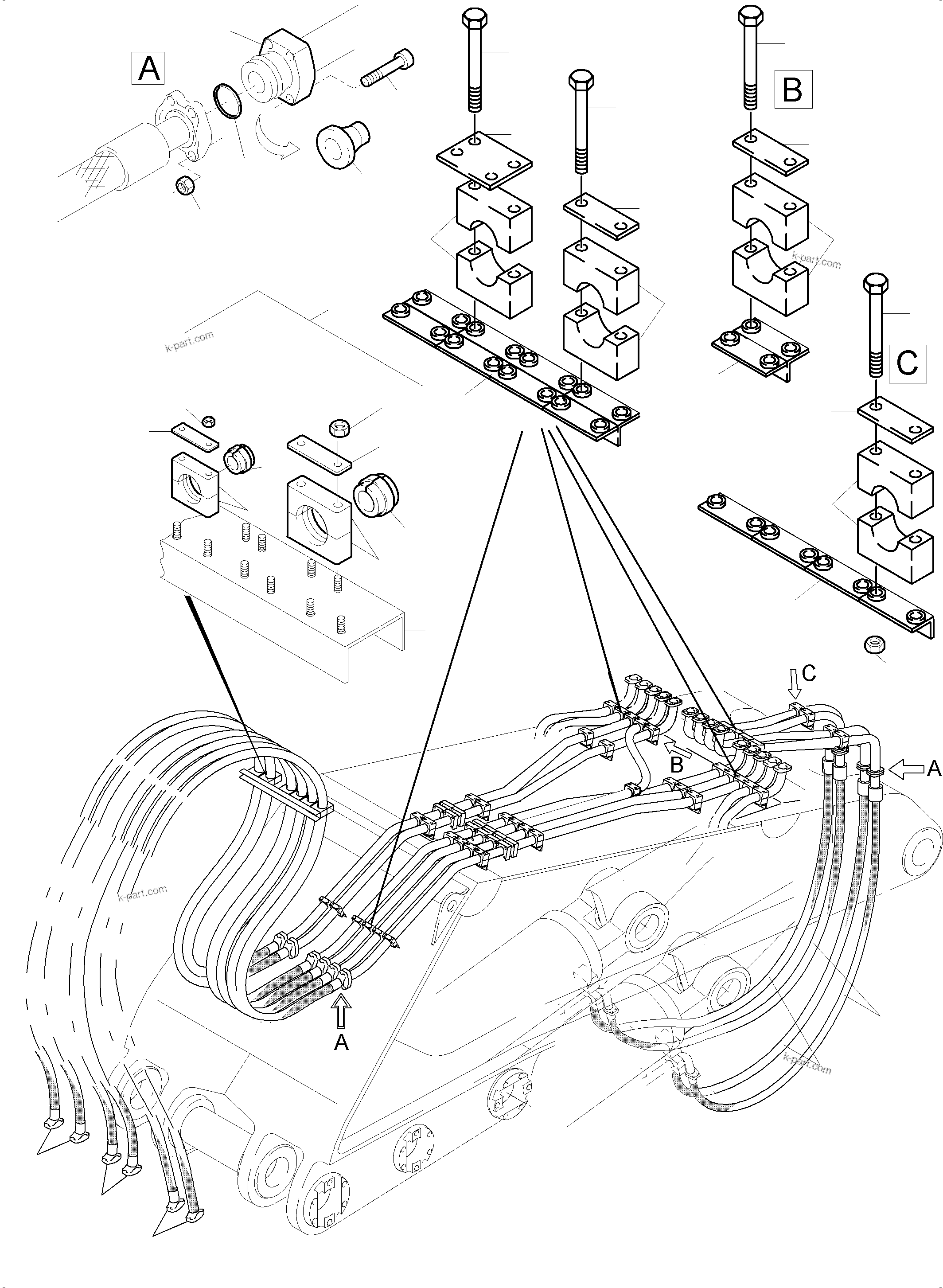 Komatsu parts book diagram for PC5500-6E S/N 15134: BOOM 7.6 M