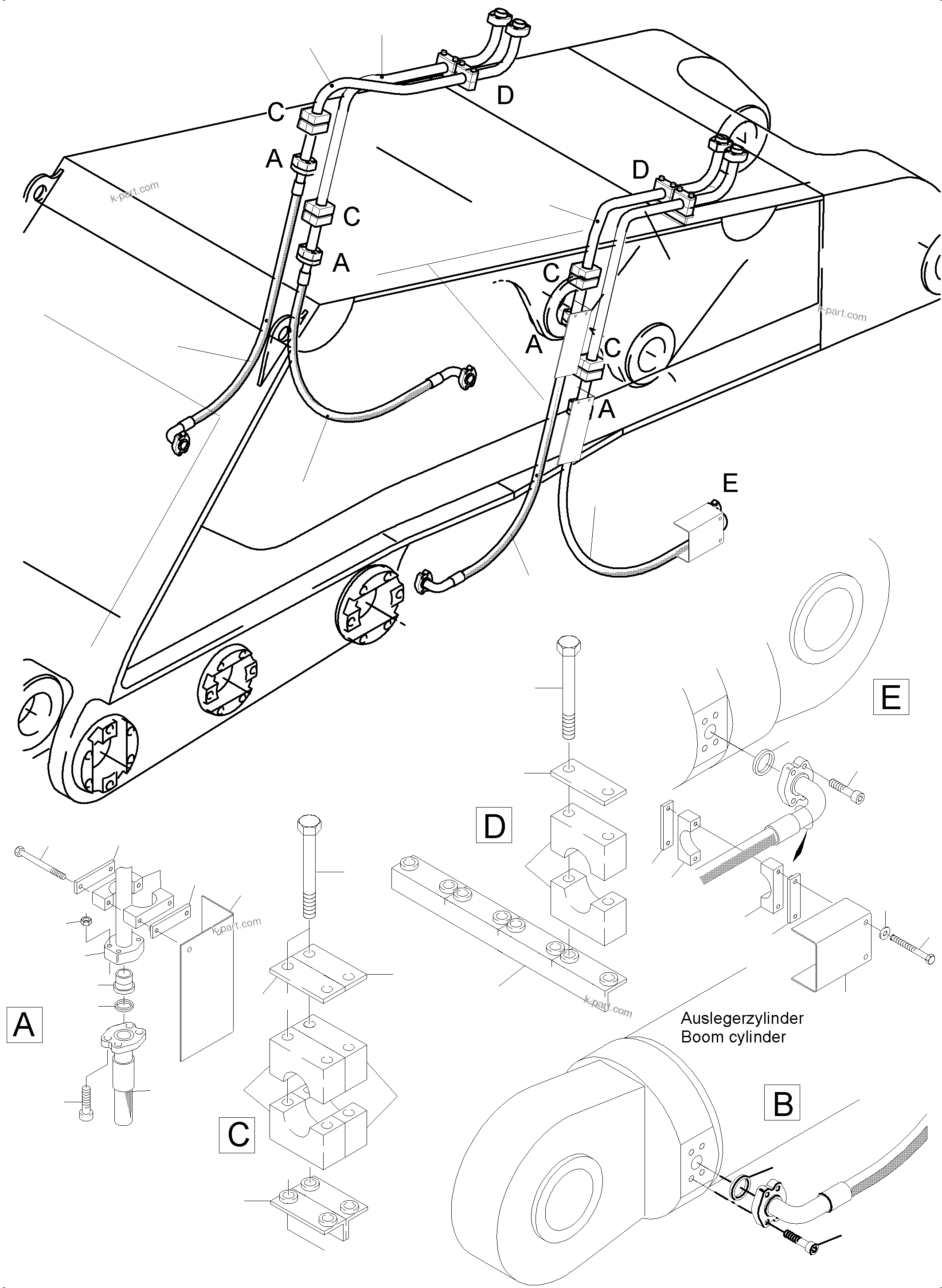 Komatsu parts book diagram for PC5500-6E S/N 15134: BOOM 7.6 M